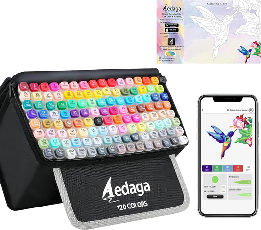 YHC 120 Colors Alcohol Markers for Artists, Free APP for Coloring, Dual Tips Alcohol-Based Markers for Drawing,Painting and Sketching, Great Gift Idea for Kids and Adults