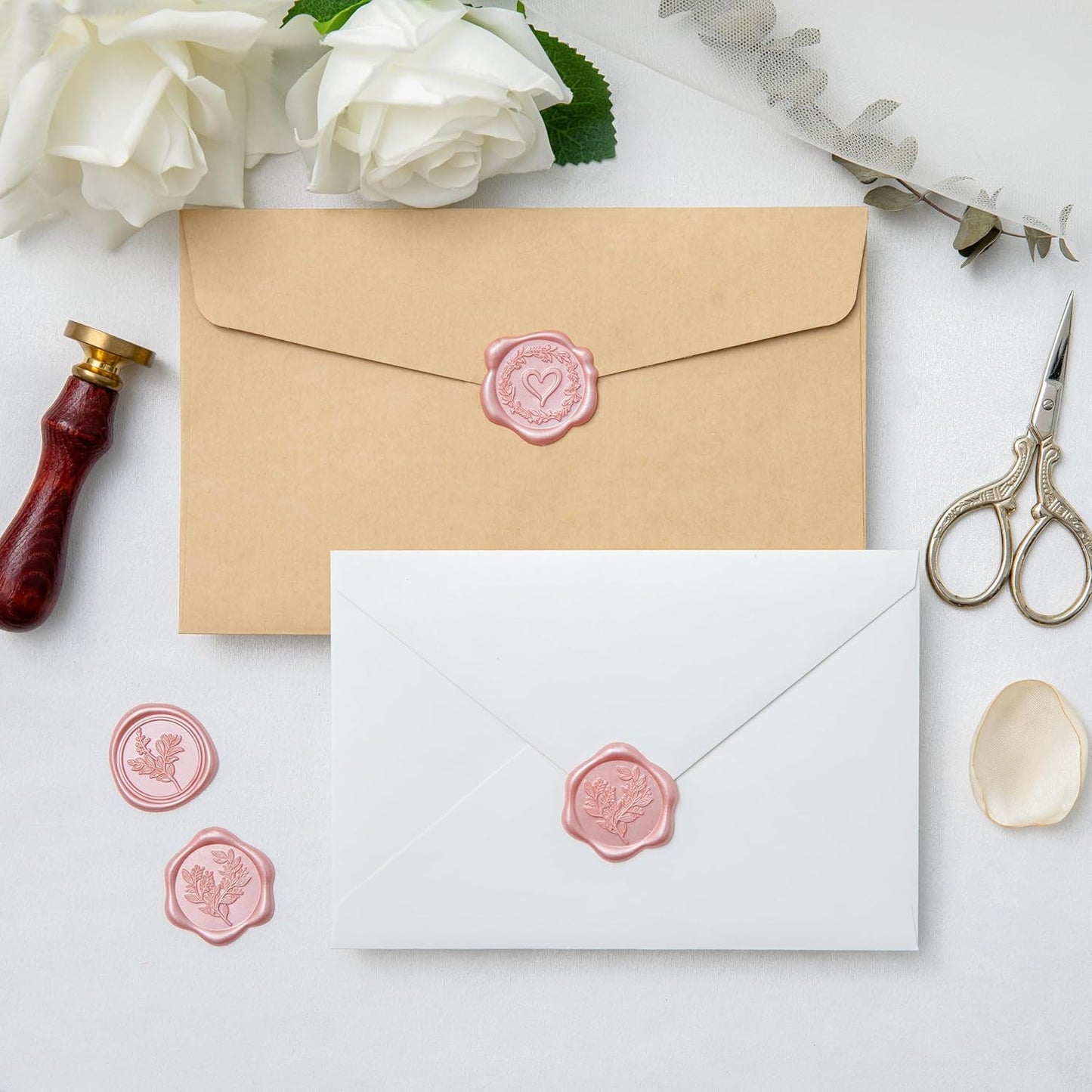 60 Pcs Rose Gold Wax Seal Stickers Self-Adhesive Envelope Seals Stamp Stickers, Perfect for Wedding Invitations Seating Chart Christmas Gift Wrapping 3 Designs in 1 Pack