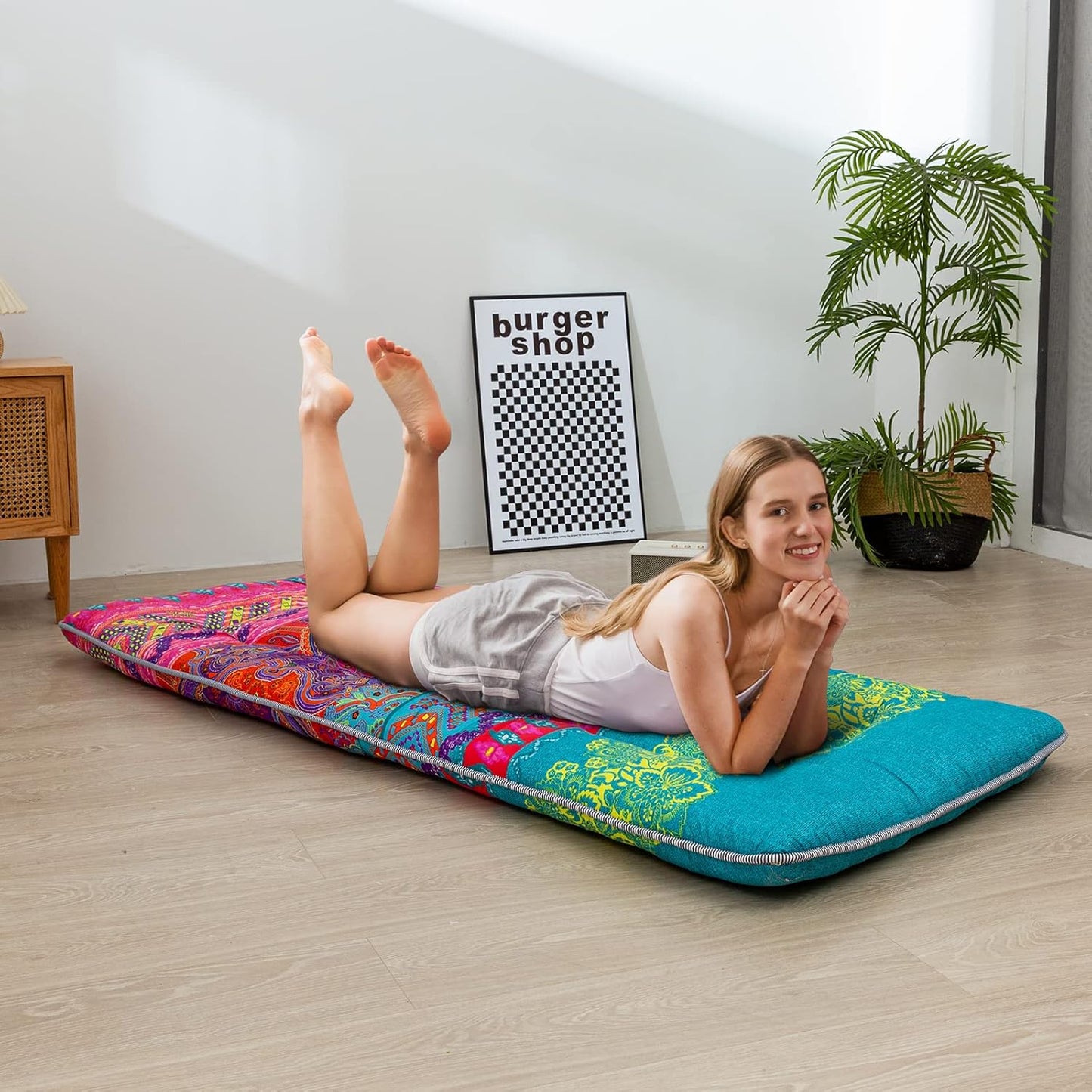 MAXYOYO Bohemian Floor Bed, Japanese Futon Mattress, Narrow Twin Single Bed, Foldable Roll Up Camping Cot for Adults