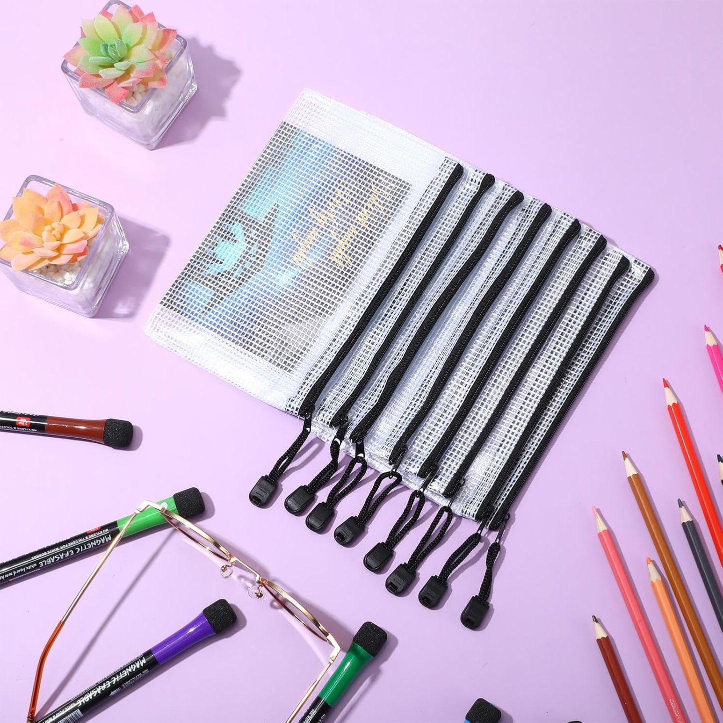 Jetec 32 Pcs Mesh Zipper Bags Toy Storage Bikini Organizer Bag Bolsas Para Guardar Trajes De Baño Waterproof Zipper Reusable Pouch Puzzle Multipurpose for Storage Office(Black,7.5 x 5 Inch)