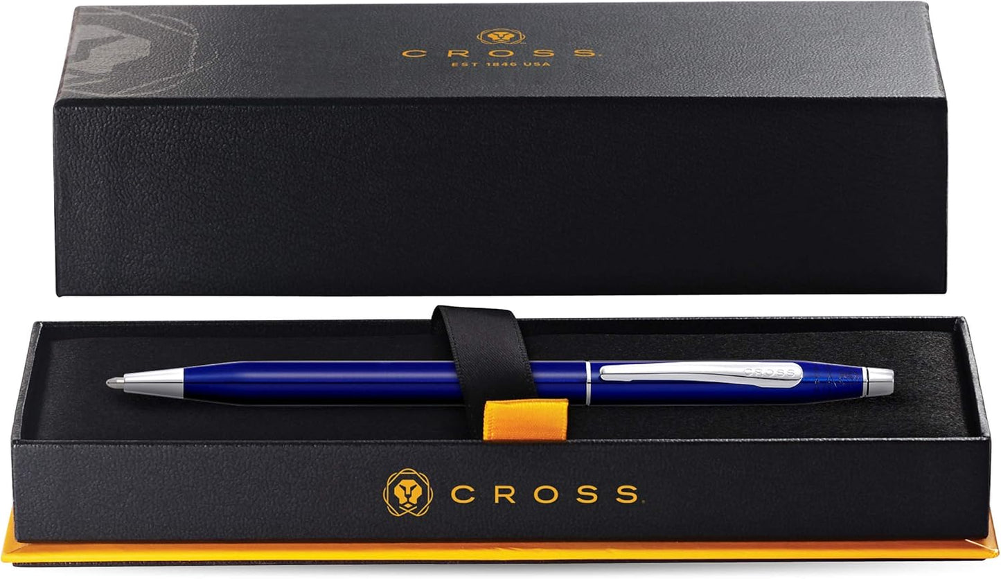 Cross Classic Century Refillable Ballpoint Pen Presented in a Luxury Gift Box - Medium Point, Black Ink, Translucent Blue