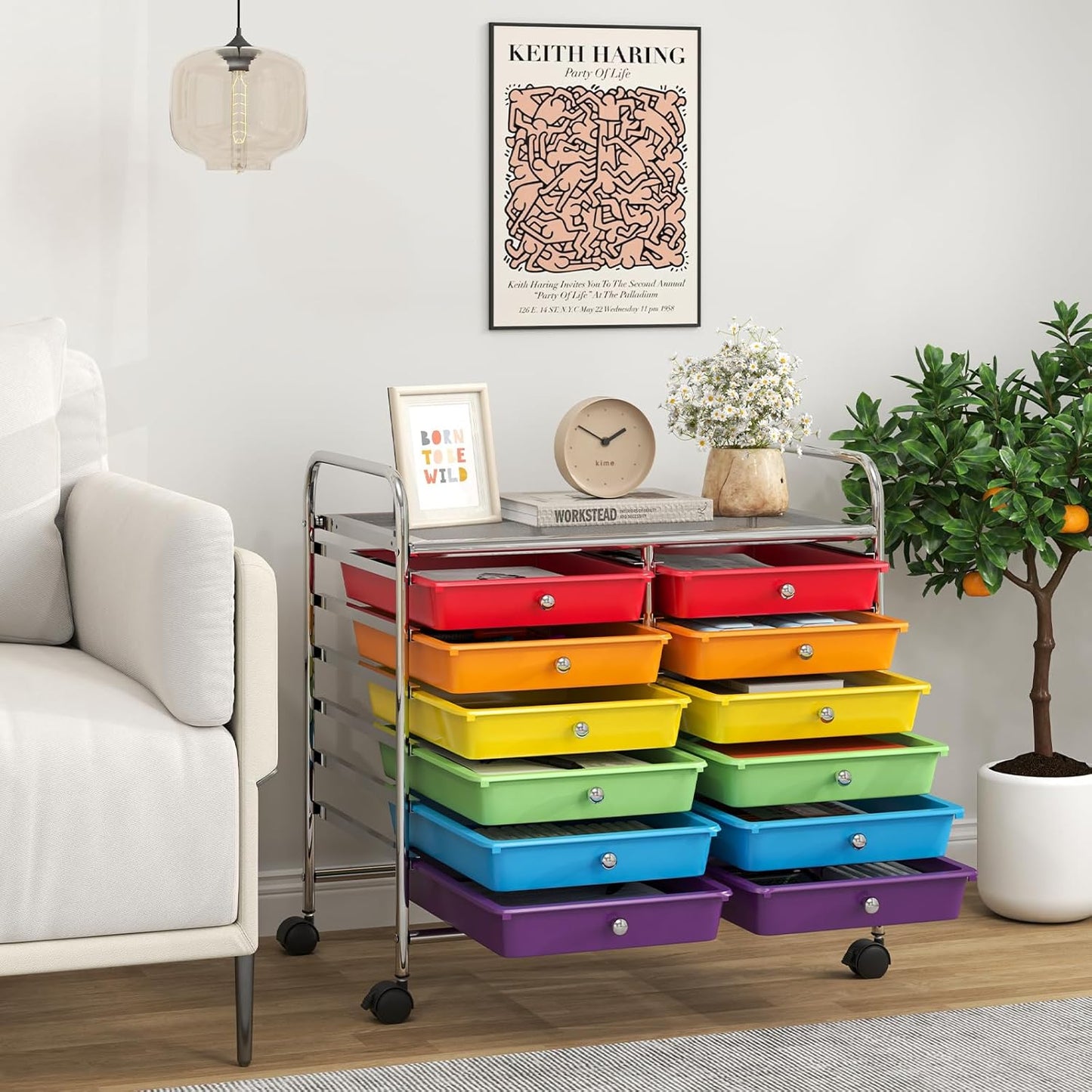 Giantex 12 Drawers Rolling Cart, Mobile Storage Drawer Cart, Classroom Organizer Cart for Office School Supplies Tools Scrapbook Paper Craft Small Printer, Utility Cart on Wheels, Multicolor