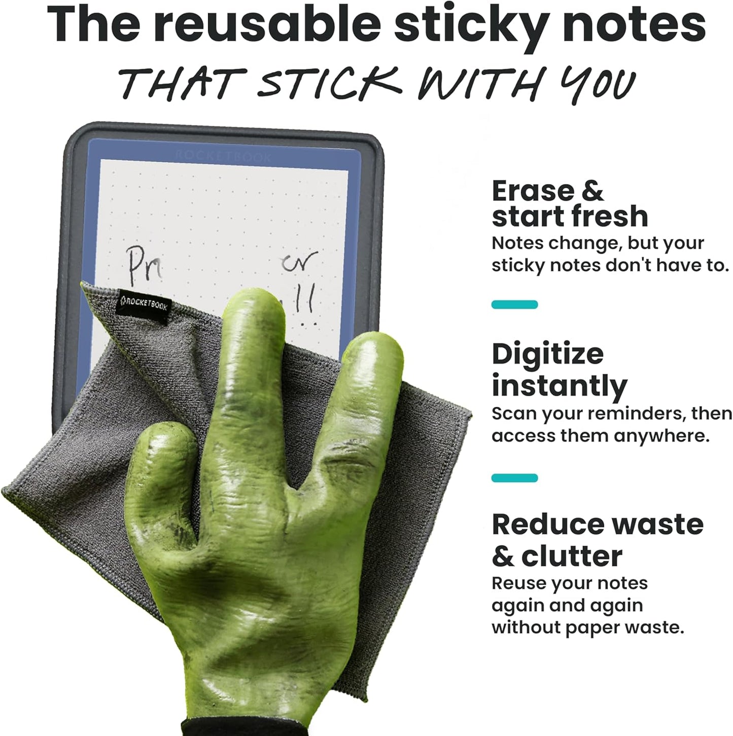 Rocketbook Reusable Sticky Notes with Storage Case, Pen, and Towel Included, 3"x3", 31 Sheets - Dotted Paper, App-Connected, Erasable, Reusable Adhesive, Ideal for to Do Lists and Reminders