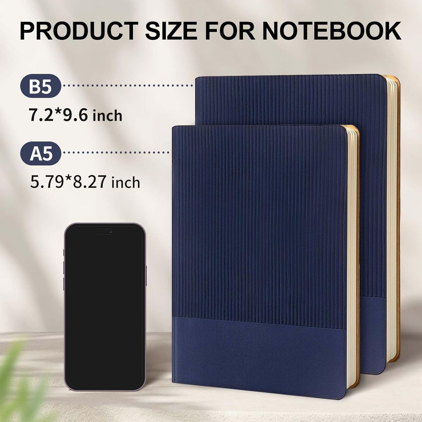 Lined Journal Notebook for Work College Ruled Note Book 5.79"x8.27" A5 PU Leather Daily Journaling 216 Pages for Women Men Writing Home School Supplies Business (A5 Lined 216pages, 04-Dark Blue)