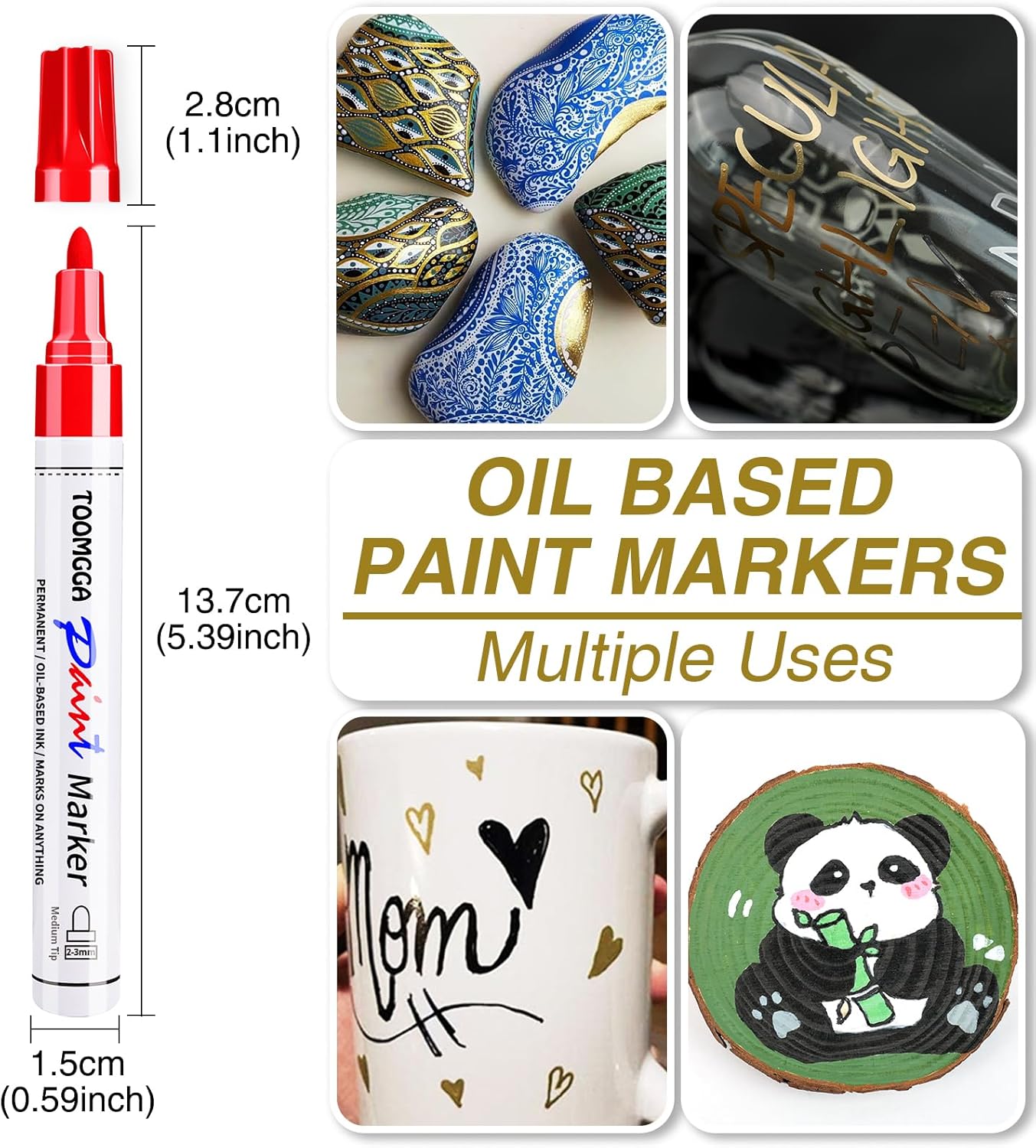 Silver Paint Pens Paint Markers - 8 Pack Permanent Markers Oil Based for Metal Wood, Pens for Metal, Car Tyre,Wood, Plastic, Rock Painting, Glass, Craft Supplies,Waterproof