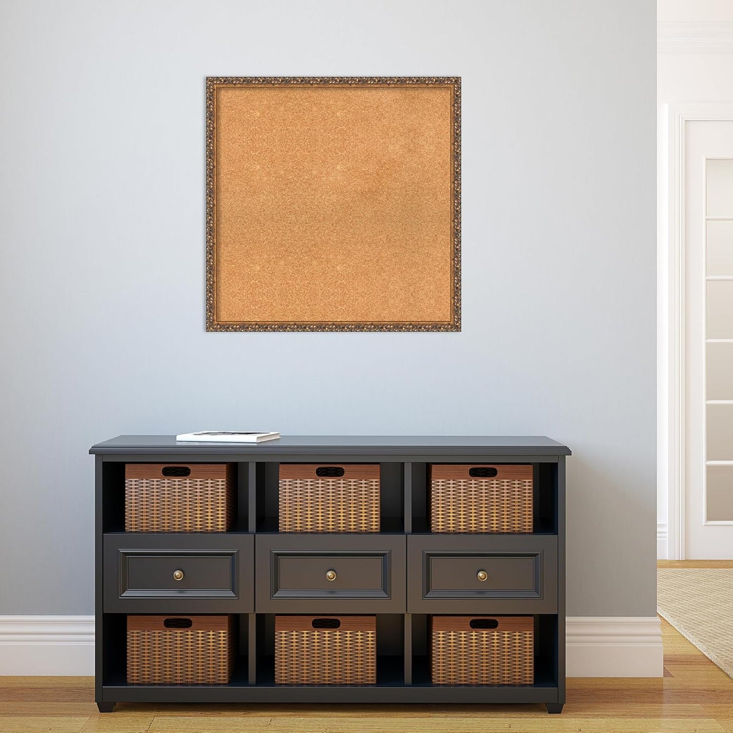 Amanti Art Natural Cork Board for Wall, 28x28 Vision Board with Bronze Frame, Large Corkboard Office Decor for Home Organization, Traditional Corkboard Pinboard to Display Items for Home Organization