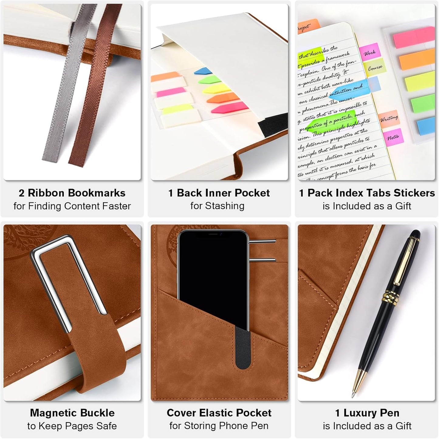 Lined Notebook Journal for Men Women, 365 Pages Numbered College Ruled Notebook, Hardcover Leather Journal with Pen & Gift Box, Thick Daily Diary, Professional Notebooks for Work, School, Business, A5