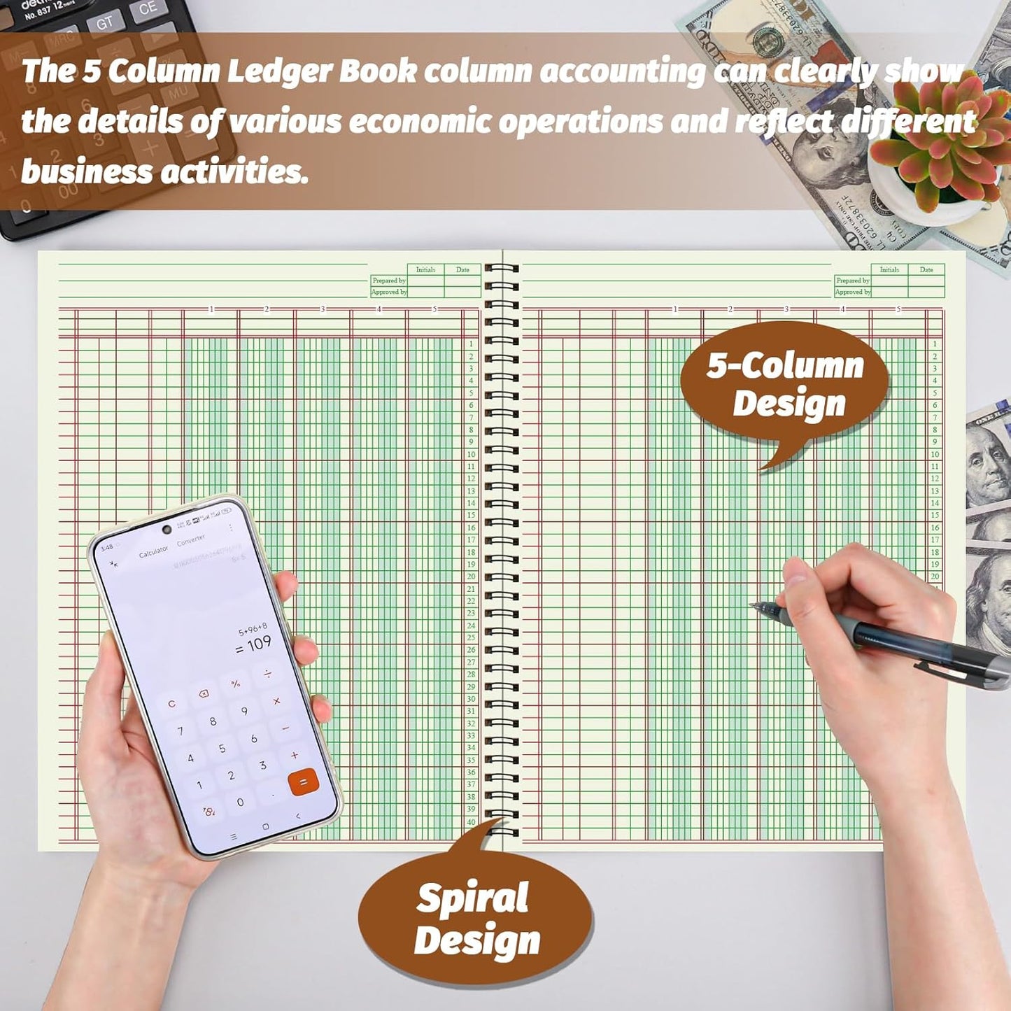 3 PCS 5 Column Ledger Book Accounting Ledger Paper Analysis Pad Financial Accounting Ledger 5 Column 8.5 * 11 Inches Log Book 5 Column 100 Pages for Bookkeeping Personal Use and Small Business