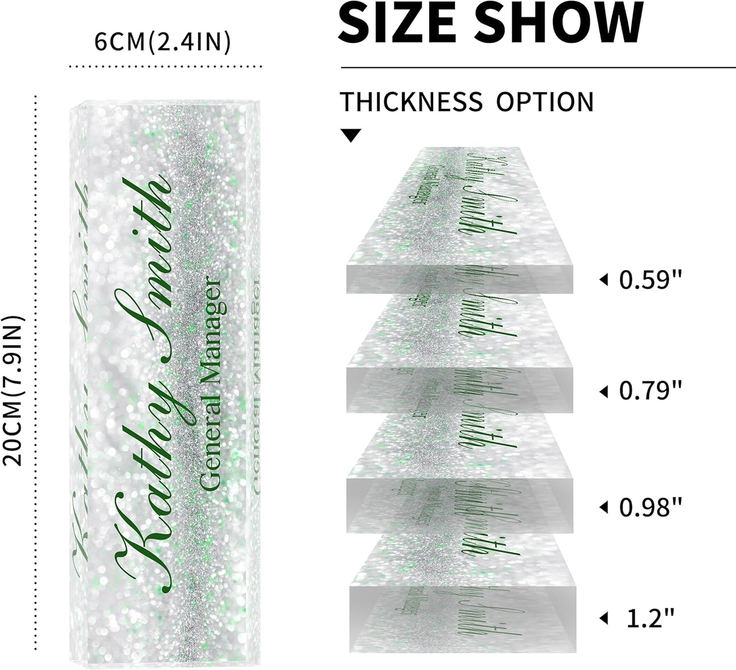 Custom Name Plate for Desk | Personalized Desk Name Plate | Personalized Boss Employee Appreciation Gifts | Acrylic Name Plate Office Desk Accessories (A-Silver Green Crystal)