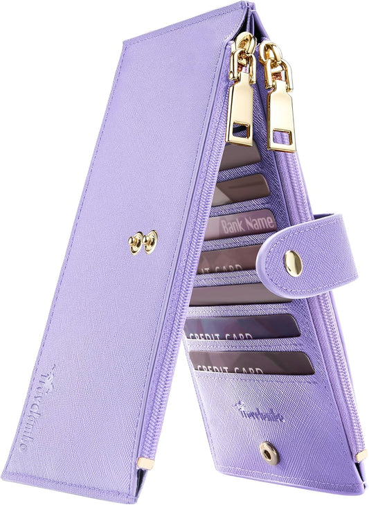 Travelambo RFID Wallet Women Large Size Bifold Multi Card Wallet Case with Zipper Pocke Credit Card Holder for Women