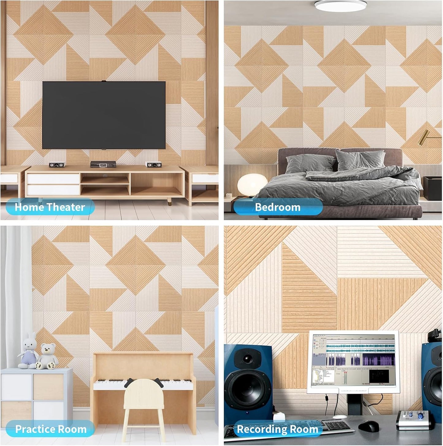 Art3d 6-Pack Self-Adhesive Acoustic Wall Panels for Home Décor, 24 x 24 Inch Soundproofing Panels for Office Studio Bedroom - High Noise Absorption Polyester Fiber, Dawn