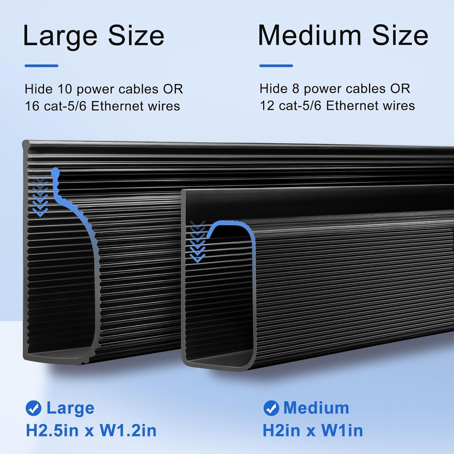 Cable Management Under Desk 31.5in (2X L15.8in) J Channel, ZhiYo Cord Organizer for Desk, Self-Adhesive Cable Organizer, Cord Management Wire Organizers for Cords, Wire Management Cable Raceway Black