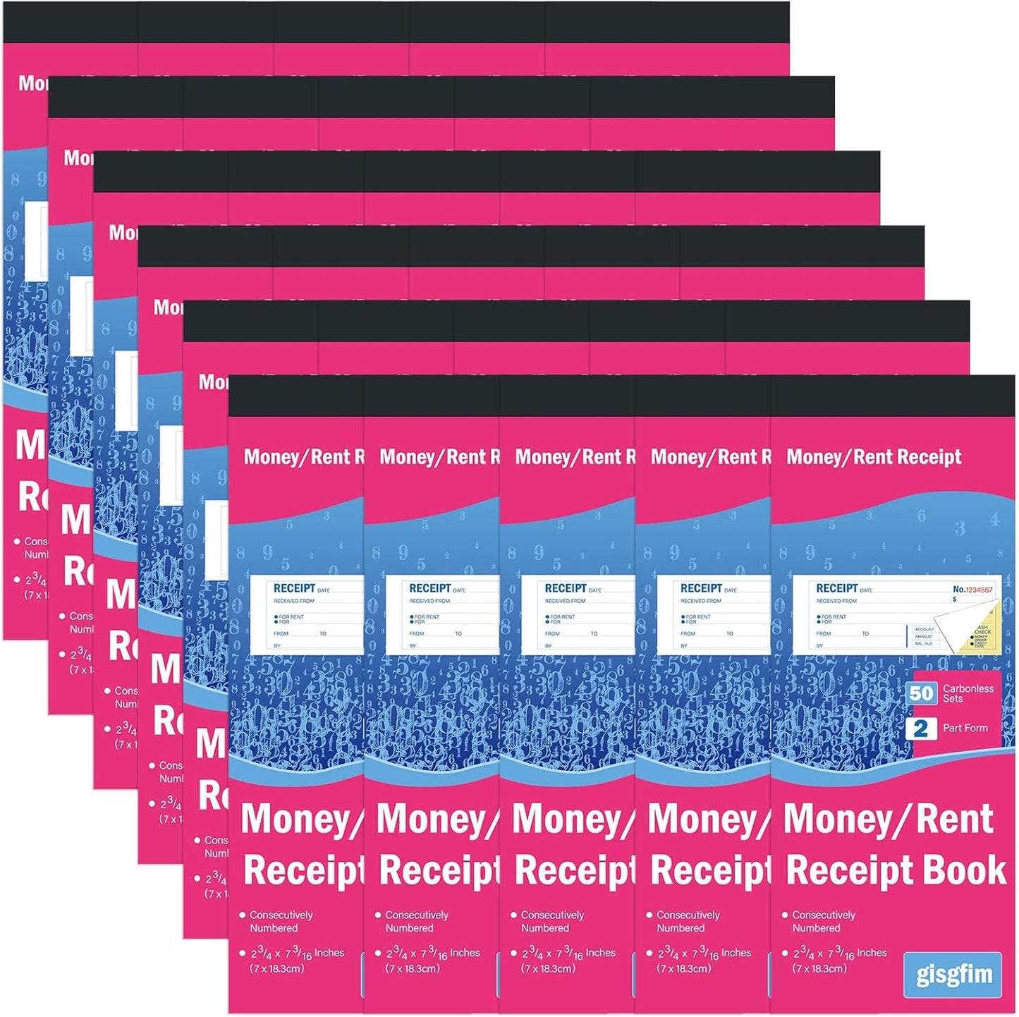 gisgfim 30 Pads Receipt Book with Carbon Copies Money and Rent Receipt Book 2 Part Carbonless Bound Wraparound Cover Petty Cash Business Invoice Book for Small Business 2-3/4 x 7-3/16Inch 50 Set/Book