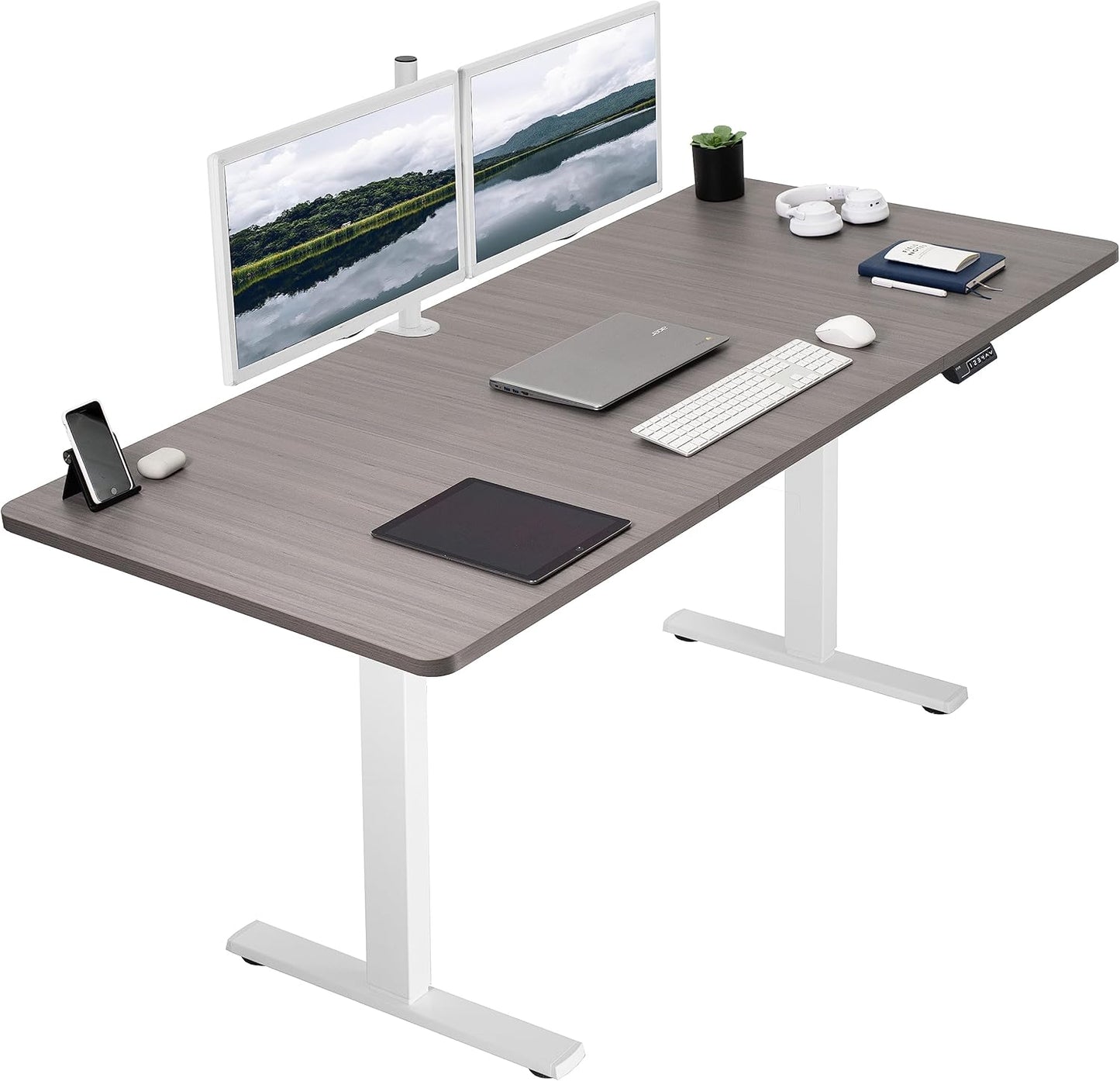 VIVO Electric 71 x 36 in Standing Desk, Memory Height Adjustment, 1B Series, Dark Gray Top White Frame, DESK-KIT-1W7G-36