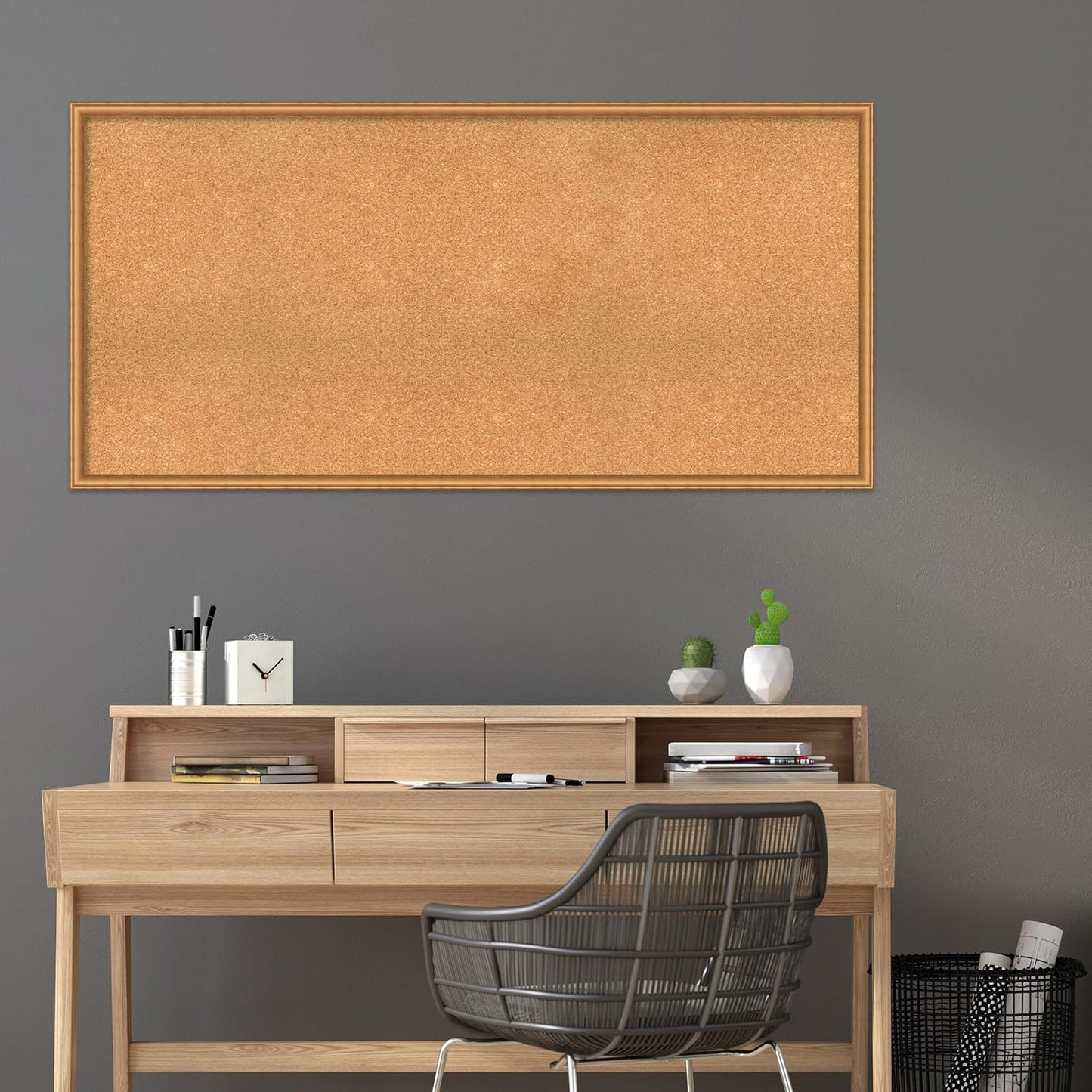 Amanti Art Natural Cork Board for Wall, 30x62 Vision Board with Bronze Frame, Oversize Corkboard Office Decor for Home Organization, Casual Corkboard Pinboard to Display Items for Home Organization