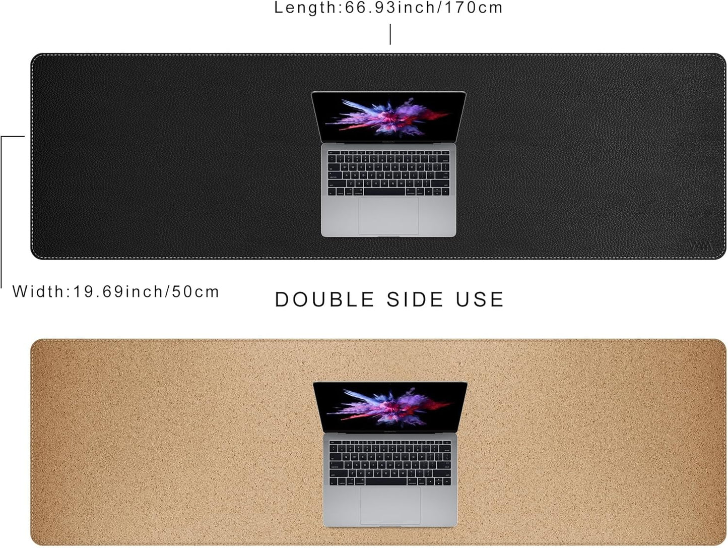 Vyaaa 66.9"x19.6" PU Leather & Cork Large Desk Mat (Black) - XXL Extended Mouse pad, Reversible Desk Protector, Non-Slip Computer Desk pad for Office, Gaming, Home