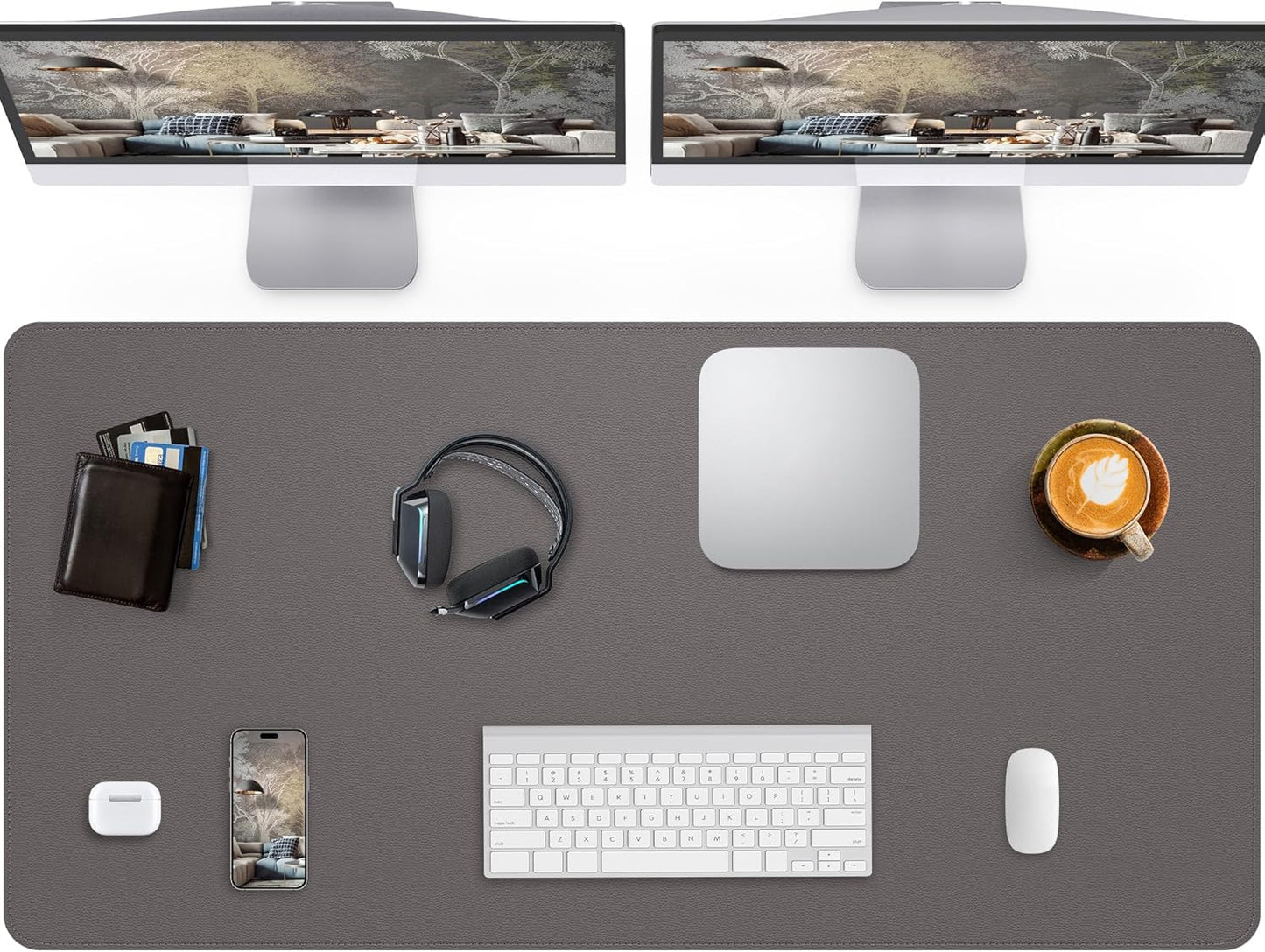 Large Desk Pad Mat - Waterproof Mouse Pad & Desk Protector, Non-Slip XL PU Leather Gaming Mat for Keyboard/Mouse, Stitched Edge with Ergonomic Support, 47"x17" (Dark Grey)