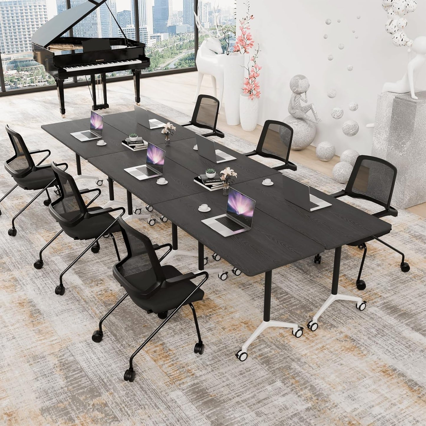 Conference Room Table with Flip-Top Design for Dynamic Meetings, Business Table Computer Desk with Heavy-Duty Frame,Foldable Seminar Meeting Tables for Home Office (4, F, 47.2IN)