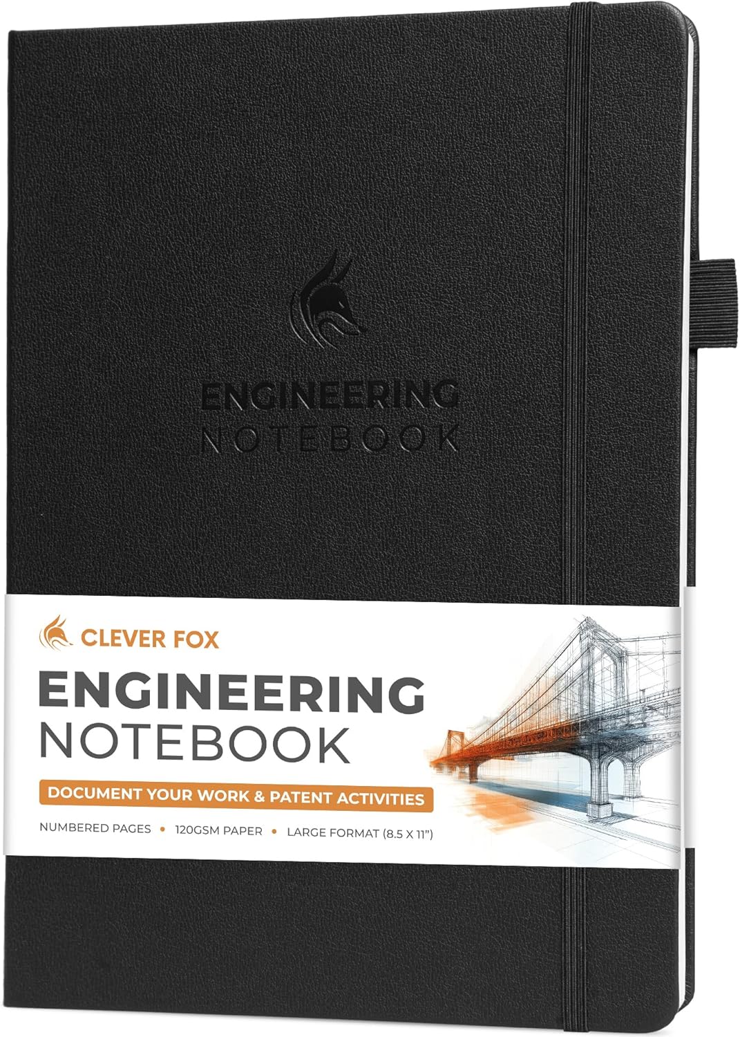 Clever Fox Engineering Notebook – Hardcover Grid Notebook with Numbered Pages, Table of Contents – Patent, Lab & Invention Journal for Engineers & STEM (Black)