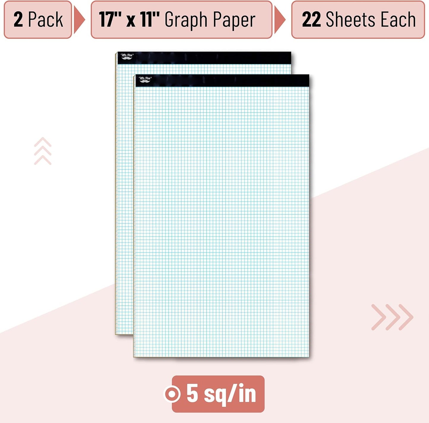 Mr. Pen- Graph Paper, 2 Pack of 22 Sheets, 17"x11", 5x5 (5 Squares per inch), Graphing Paper