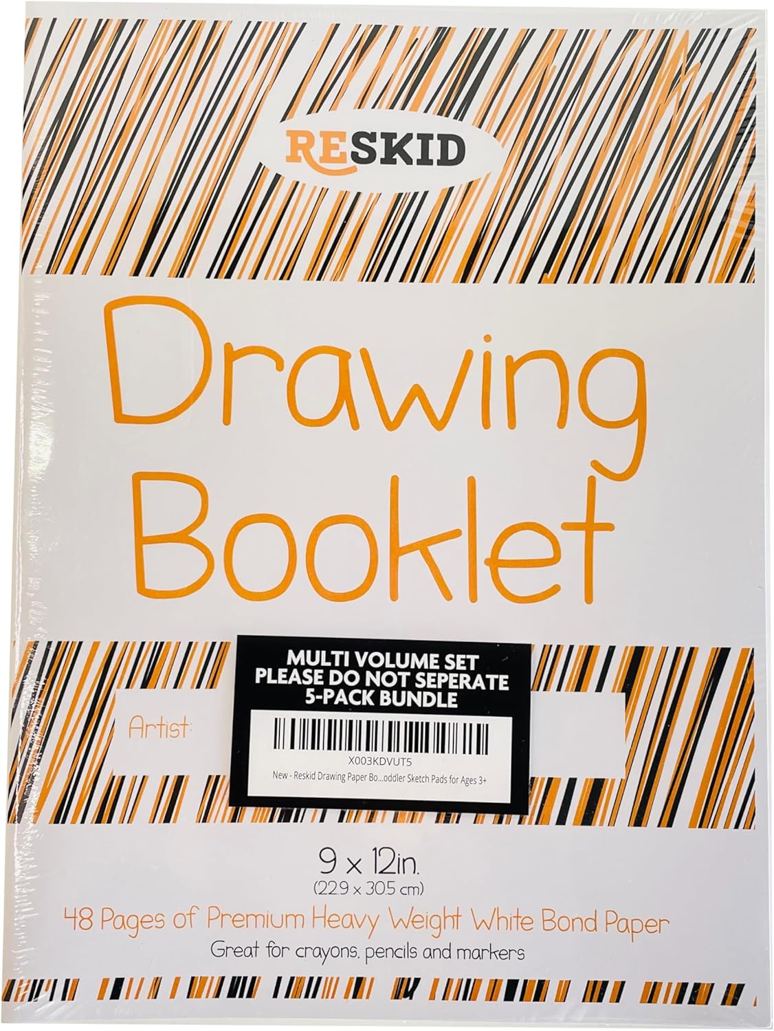 Reskid Drawing Paper Booklet (9 x 12 inches) - 48 Page, 5-Pack - Kids Drawing Paper Booklet, Coloring Art Booklet for Kids, Toddler Sketch Pads for Ages 3+
