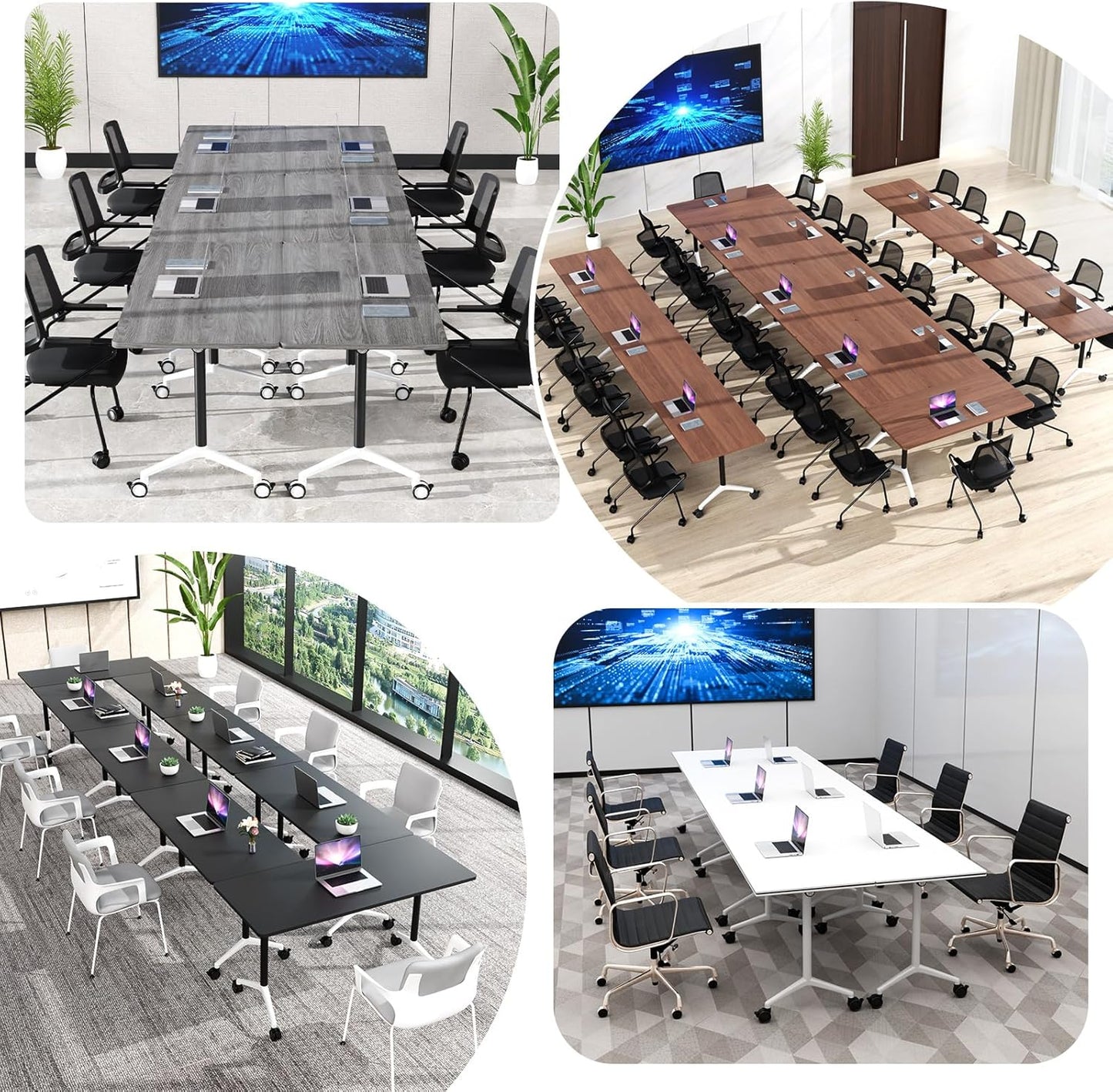 Conference Room Table, Folding Conference Tables,Thicken Grey Tabletop,Flip Top Wooden Seminar Meeting Room Table for Conference Room Offices (8, White, 61.0“)