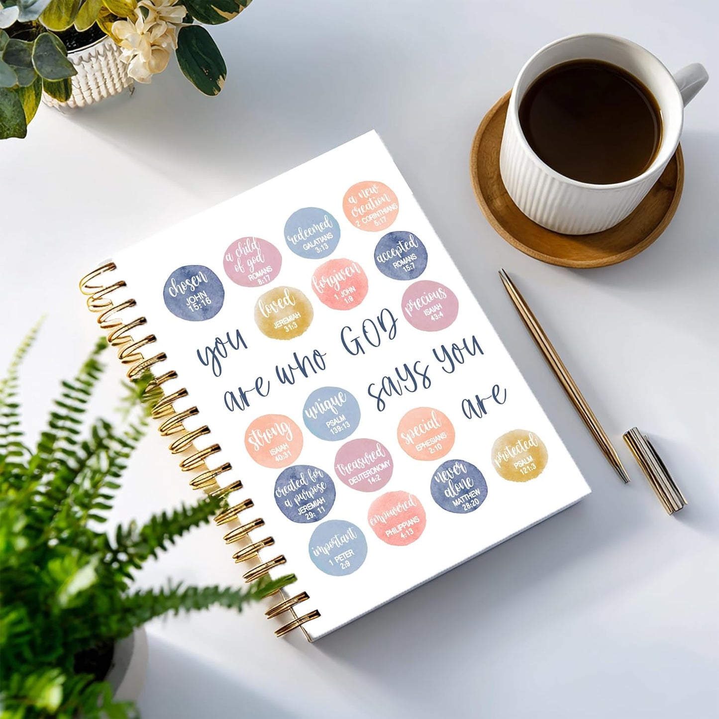 Bible Notebook, A5 Spiral Christian Journal Bible Verse-God Says You Are, Inspirational Notebooks for Women, Bible Study, Gift for Birthday Christmas, Office Supplies (Light blue)
