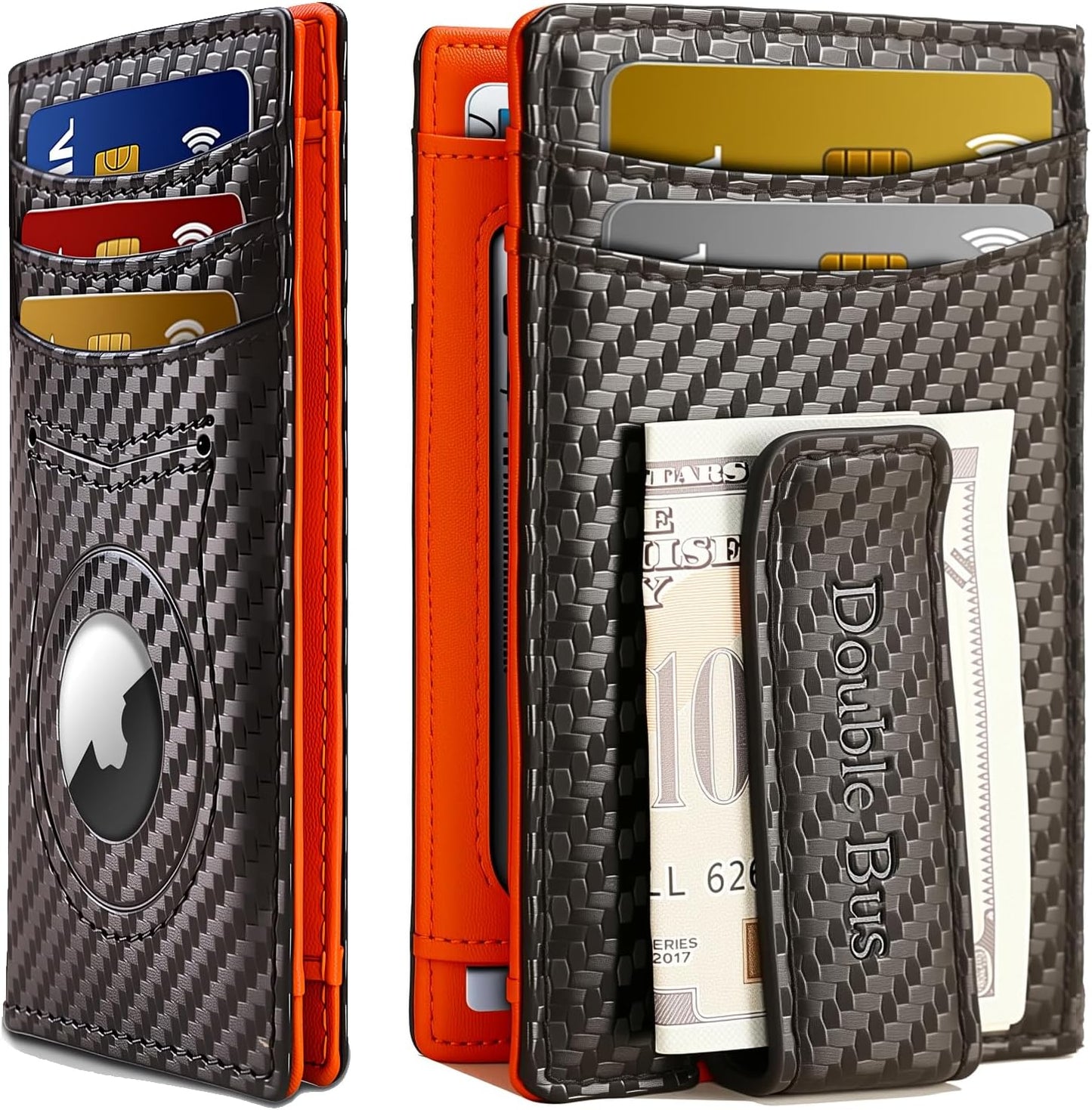 Slim Wallet for Men Credit Card Holder Wallet RFID Blocking Bifold Mens Slim Wallet,Thin Minimalist Front Pocket Mens Leather Wallets,Smart Security Carbon Fiber Mini Small Compact Wallet & Money Clip