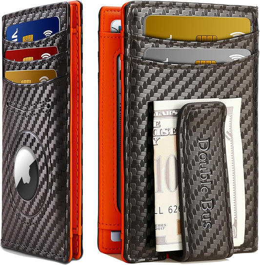 Slim Wallet for Men Credit Card Holder Wallet RFID Blocking Bifold Mens Slim Wallet,Thin Minimalist Front Pocket Mens Leather Wallets,Smart Security Carbon Fiber Mini Small Compact Wallet & Money Clip