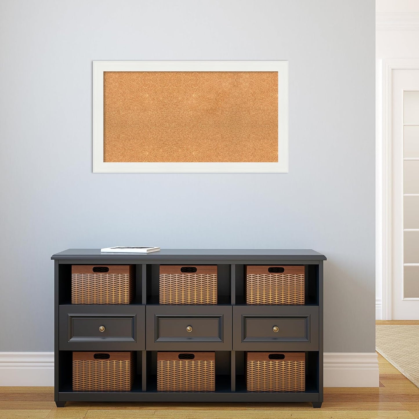 Amanti Art Natural Cork Board for Wall, 21x37 Vision Board with White Frame, Large Corkboard Office Decor for Home Organization, Casual Corkboard Pinboard to Display Items for Home Organization in