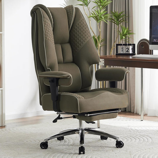 Big and Tall Office Chair 400lbs Wide Seat, Leather High Back Executive Office Chair with Foot Rest, Ergonomic Chairs Lumbar Support for Lower Back Pain Relief (Mesh Light Green)