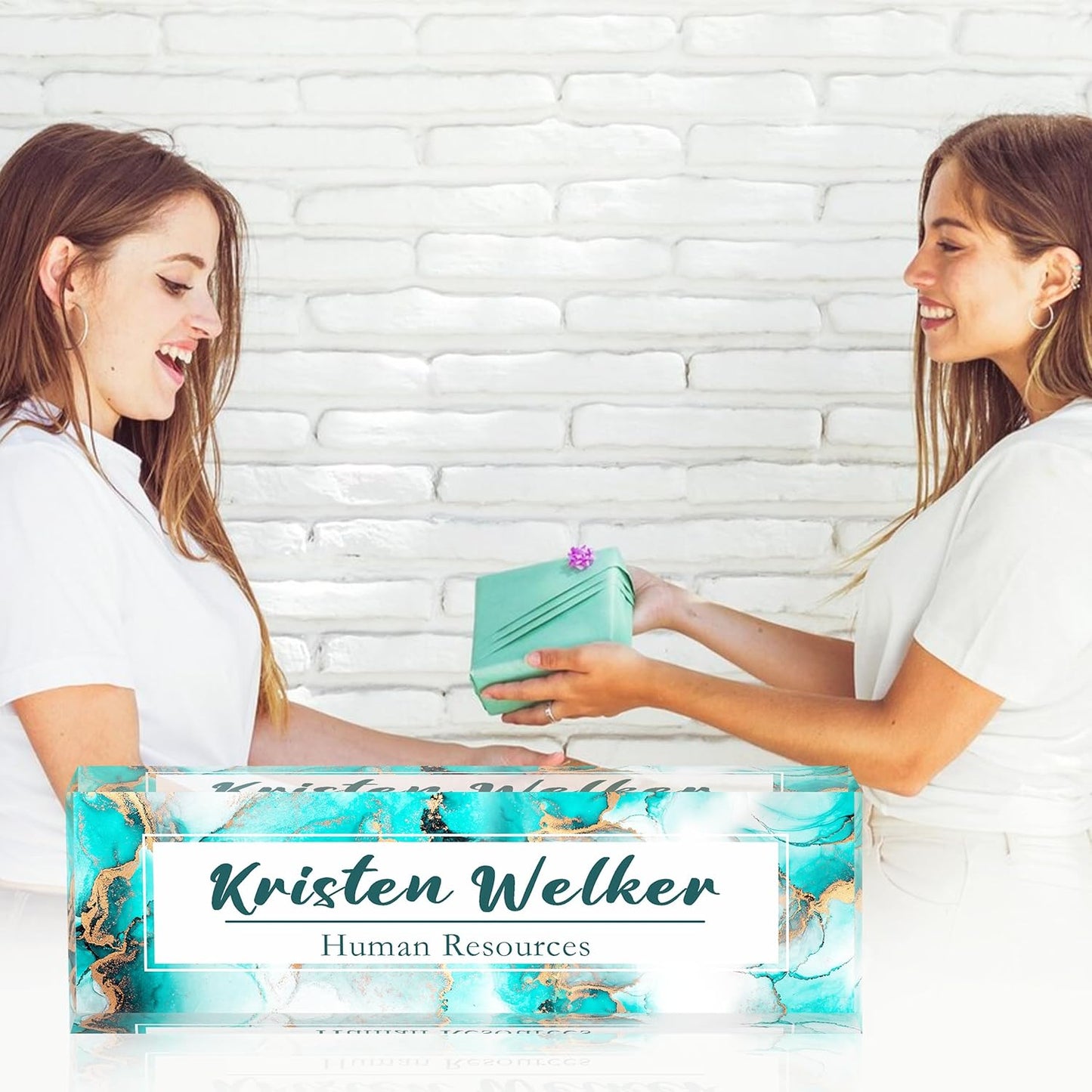 Office Desk Name Plate Personalized, Custom Name Plates for Desks, Name Plate Personalized for Office, Employee Appreciation Gifts (Blue Gold Marble)