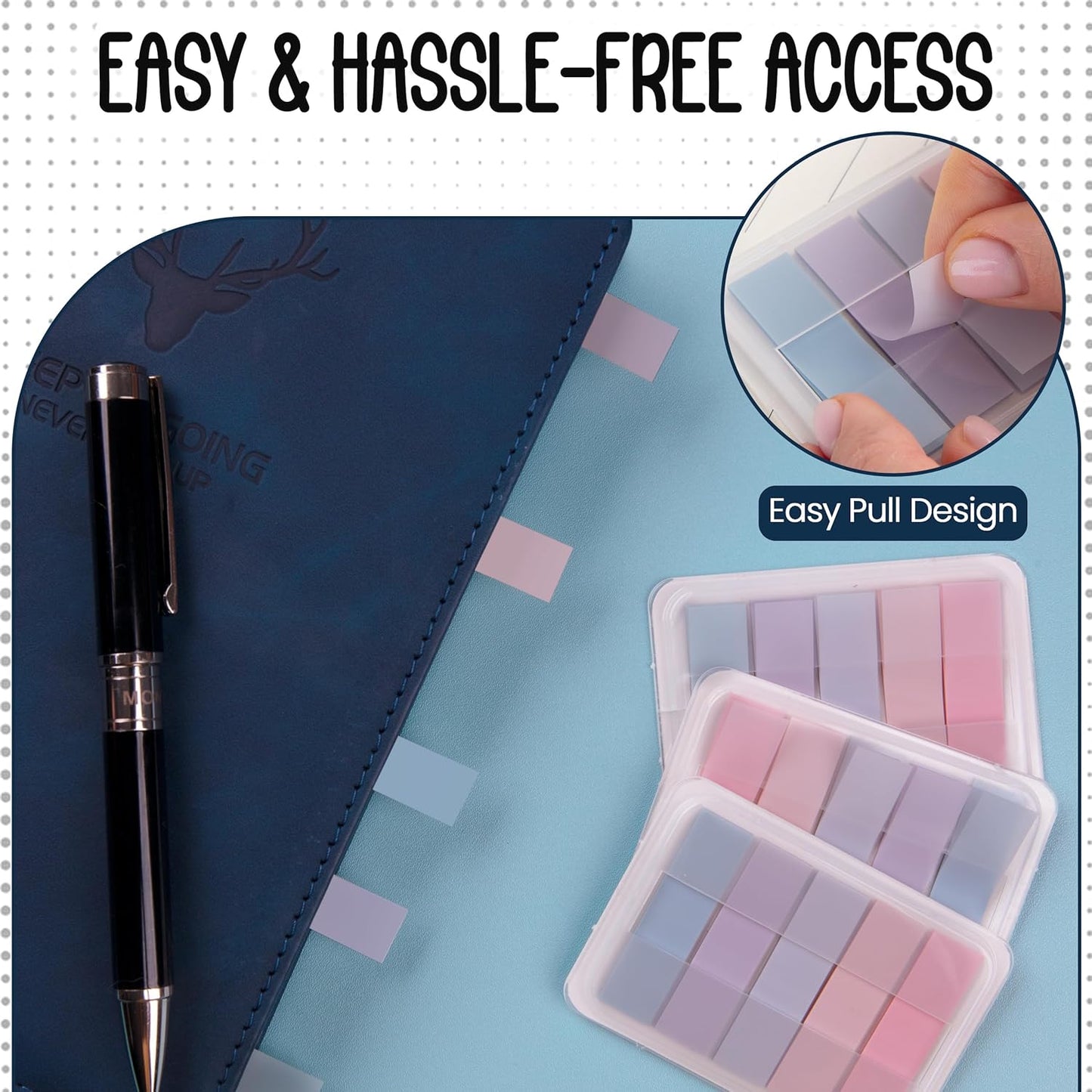 Essex Wares - 300 Pieces - Transparent Sticky Notes Tabs with Case - 5 Light Pastel Colors - 3 Cases - 1.8" x 0.4" - 60 Pieces - Pop Up Index Tabs - Book Flags for Annotating - Book Sticky Tabs