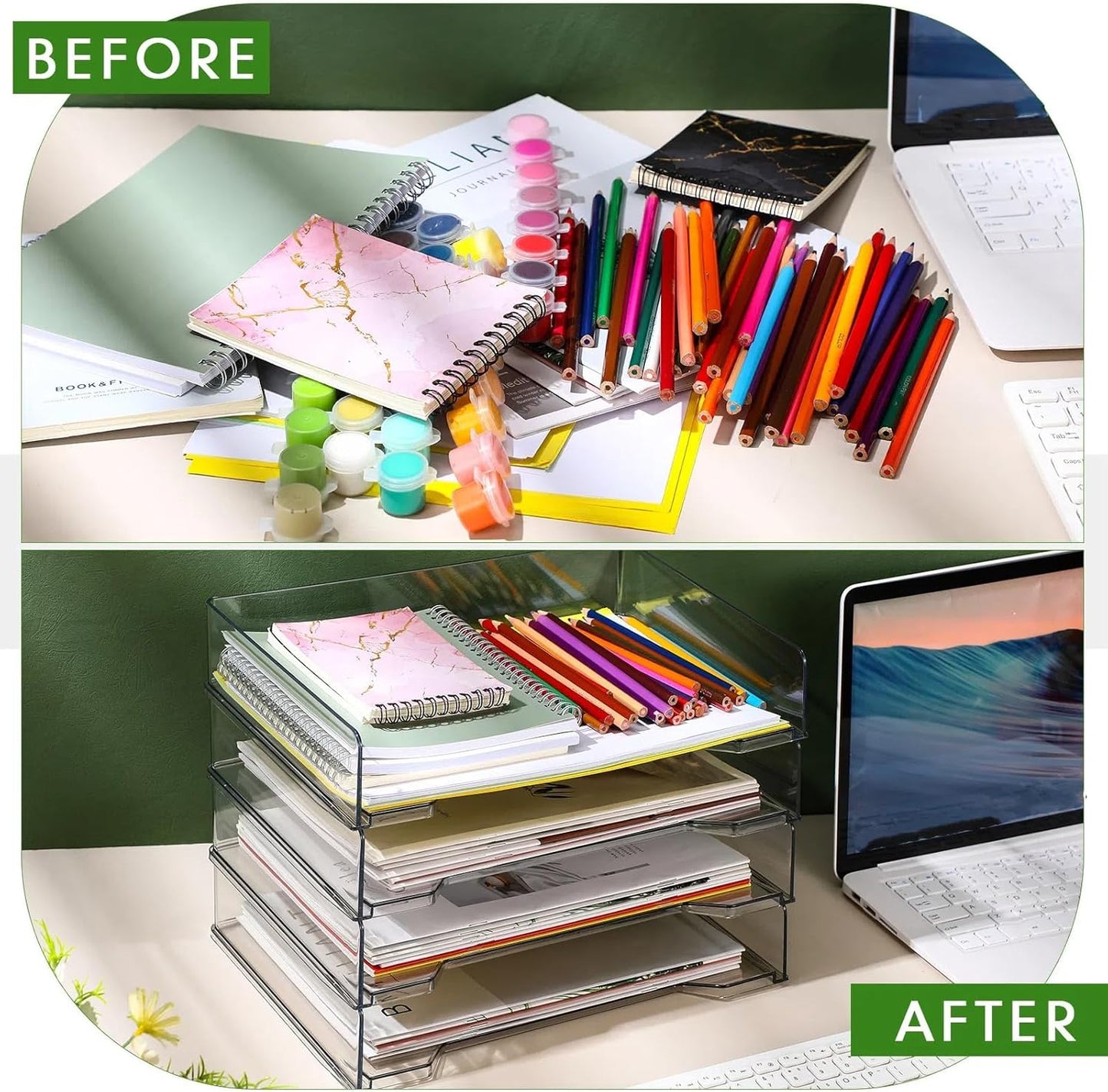 4 Pcs Stackable Letter Tray Rectangular Plastic Desk Organizer 13 x 9.5 x 2.6 in Paper Holder File Tray Accessories Rack for Desktop Office Desk Drawers (Clear)