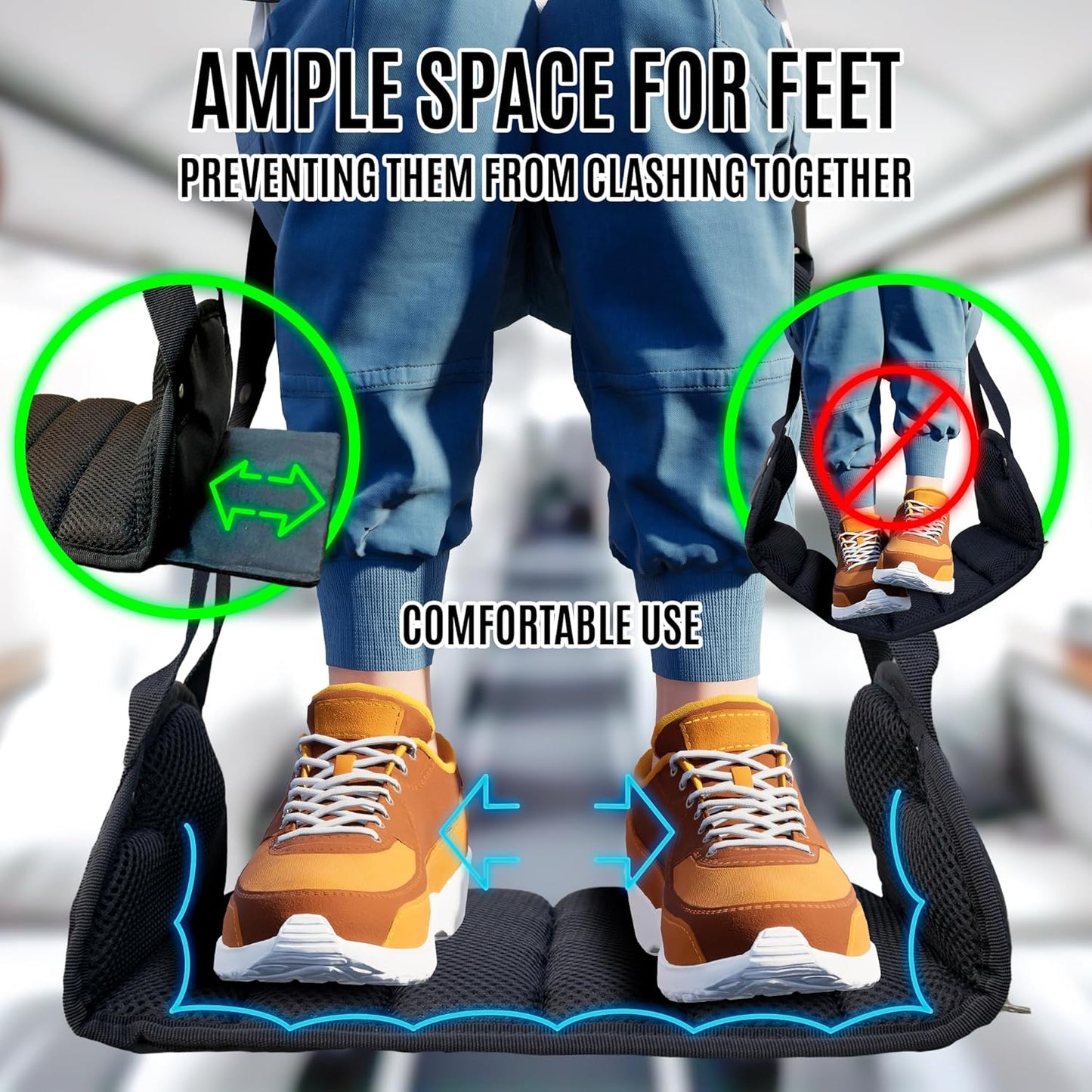 Foot Hammock for Plane Travel, Memory Foam Airplane Foot Hammock, No Feet Clashing, Travel footrest for Airplane Flights.