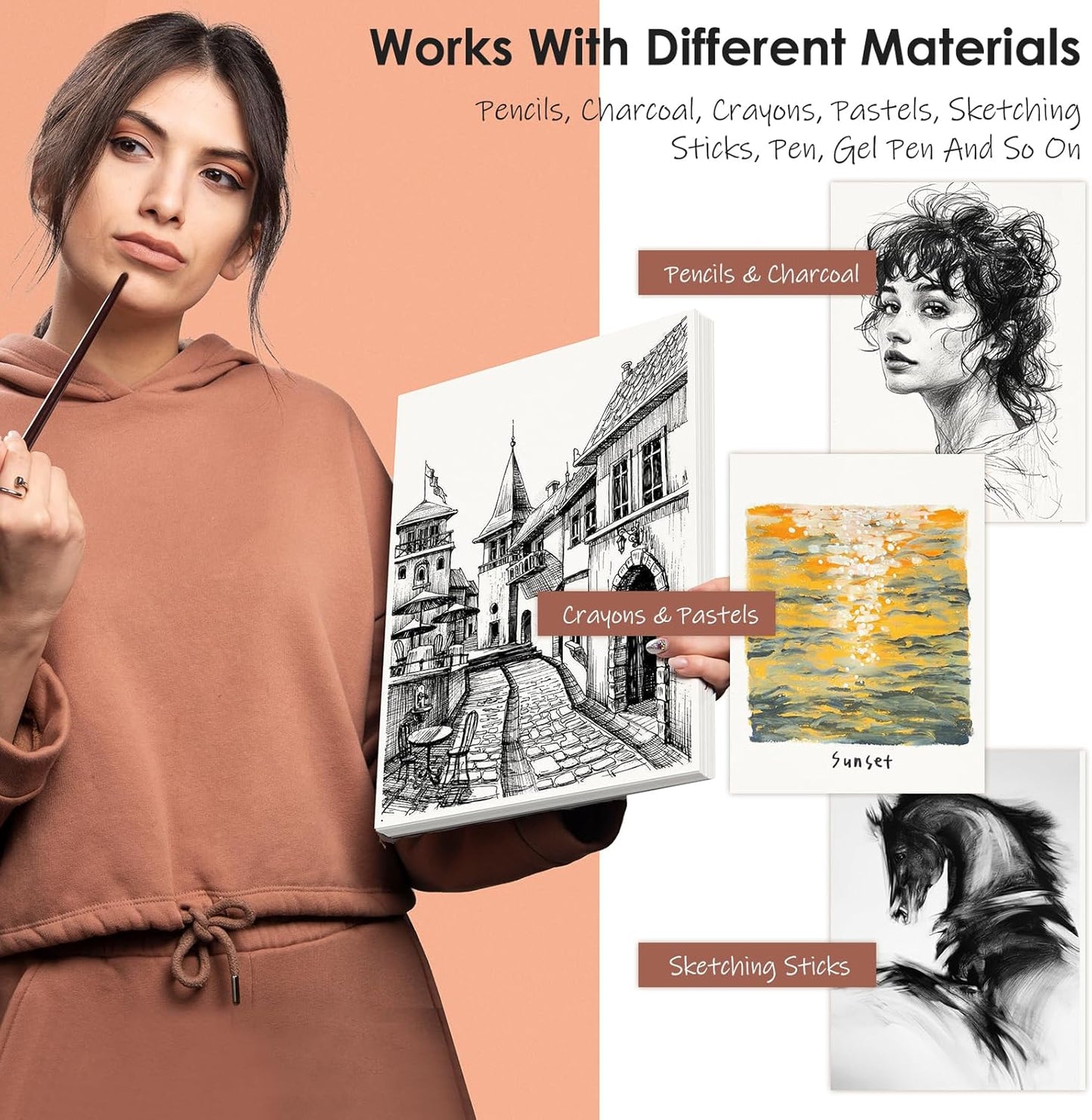 180 Sheets Sketch Paper, 9" x 12" Acid Free Artist Art Easel Drawing Painting Writing Sketching Book Paper Bulk, Study Essentials College Office School Supplies for Kids Students Adults Beginners