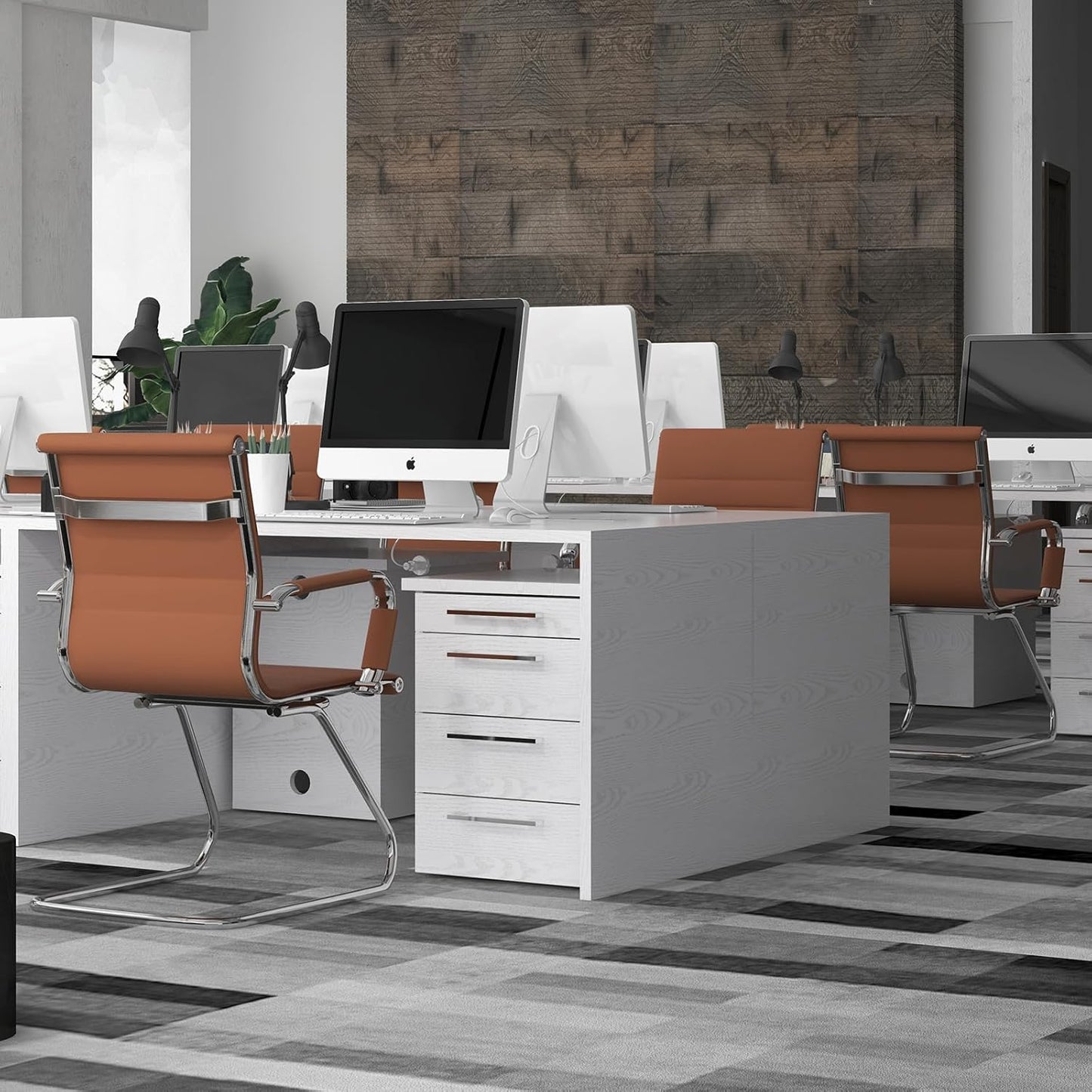 Office Desk Chair No Wheels Set of 4 PU Leather Computer Chairs Mid Back Guest Chairs for School Reception Conference Waiting Room, Cafe