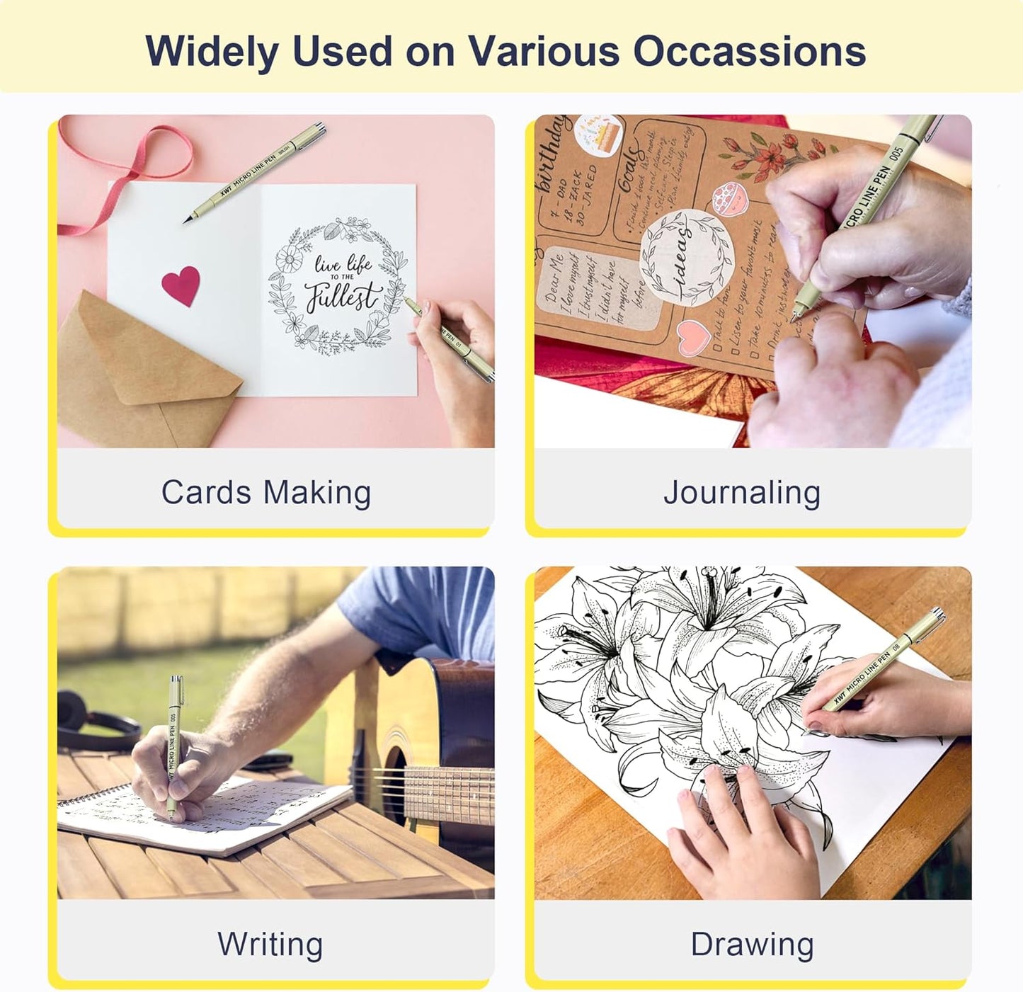 Micro Fineliner Pens 9 Size/Set, Ultra Fine Fineliner, Soft Nib, Brush Marker, Water-based Black Pigment Ink, Drawing Journaling Doodle Supplies for Artists, Designers, Students