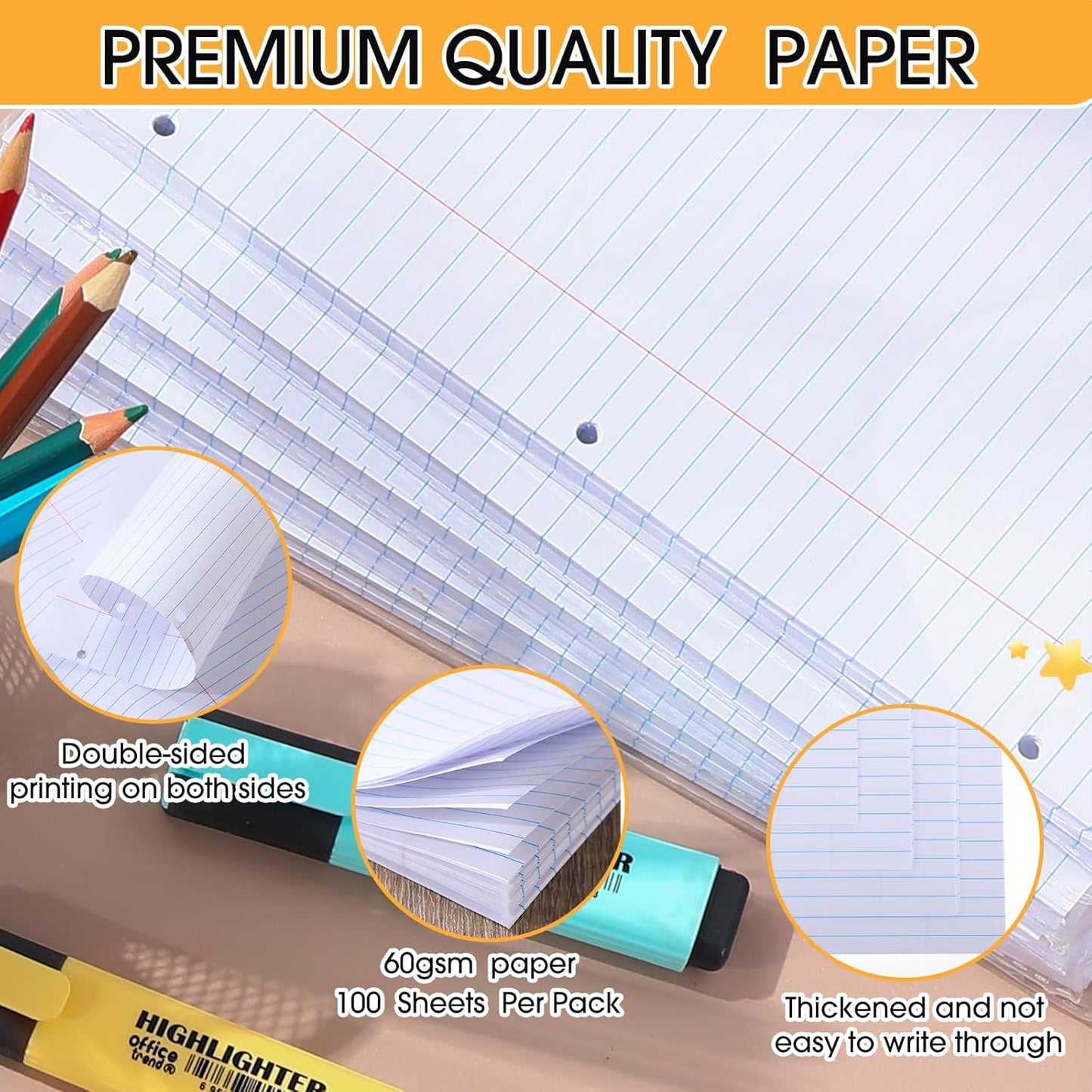 Fainne 20 Pack Notebook Paper Bulk Wide Ruled 8 x 10.5'' Wide Ruled Loose Leaf Notebook Paper Lined Filler for 3 Ring Binders for Office Notes Writing Binder Refill 100 Sheets Per Pack