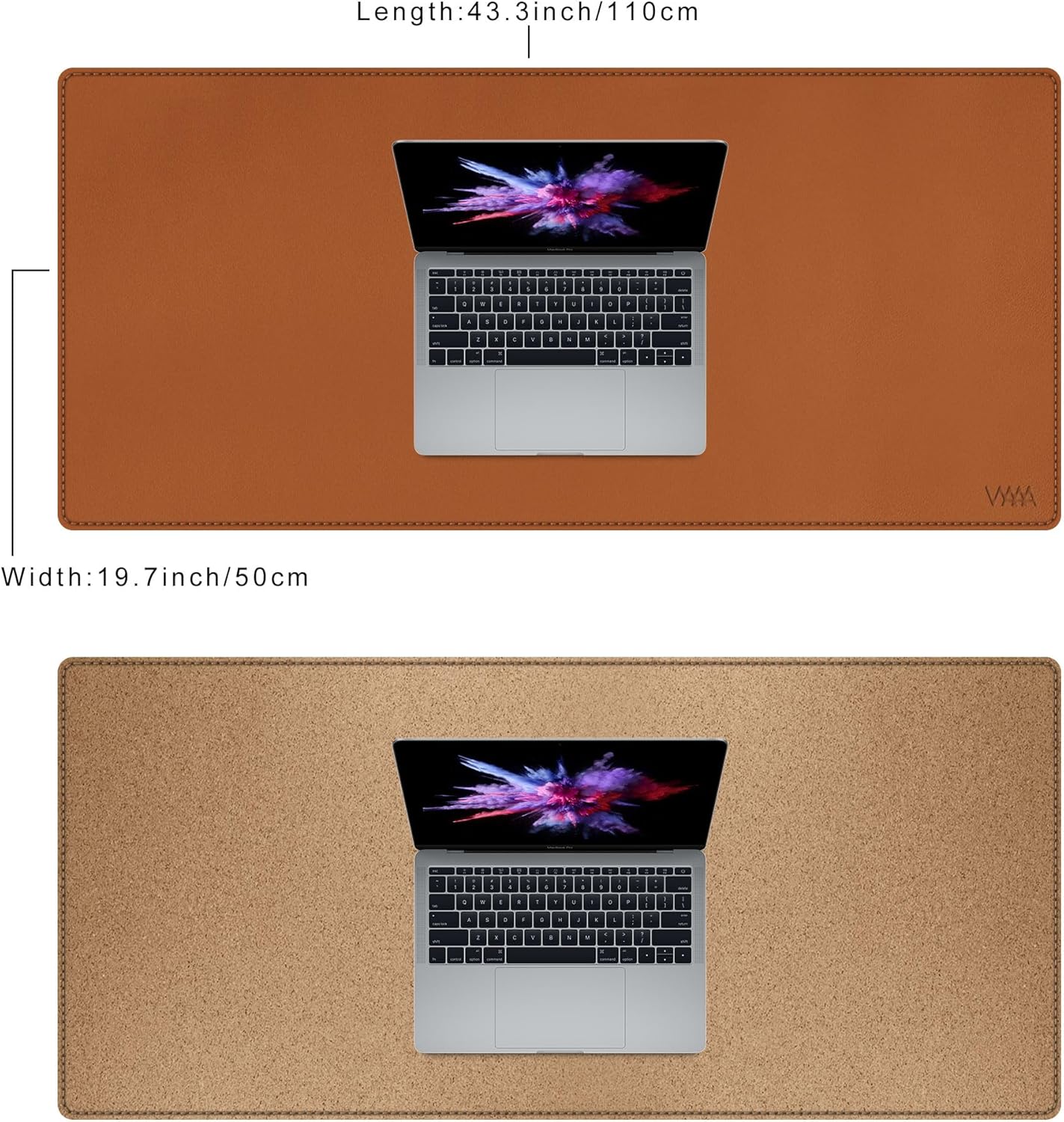 Vyaaa Cork & Leather Desk Pad, 43.3“ x 19.7” Dual Sided Large Desk Mat, Large Mouse Pad on Top of Desks for Computer, Gaming, Home or Office (Brown)