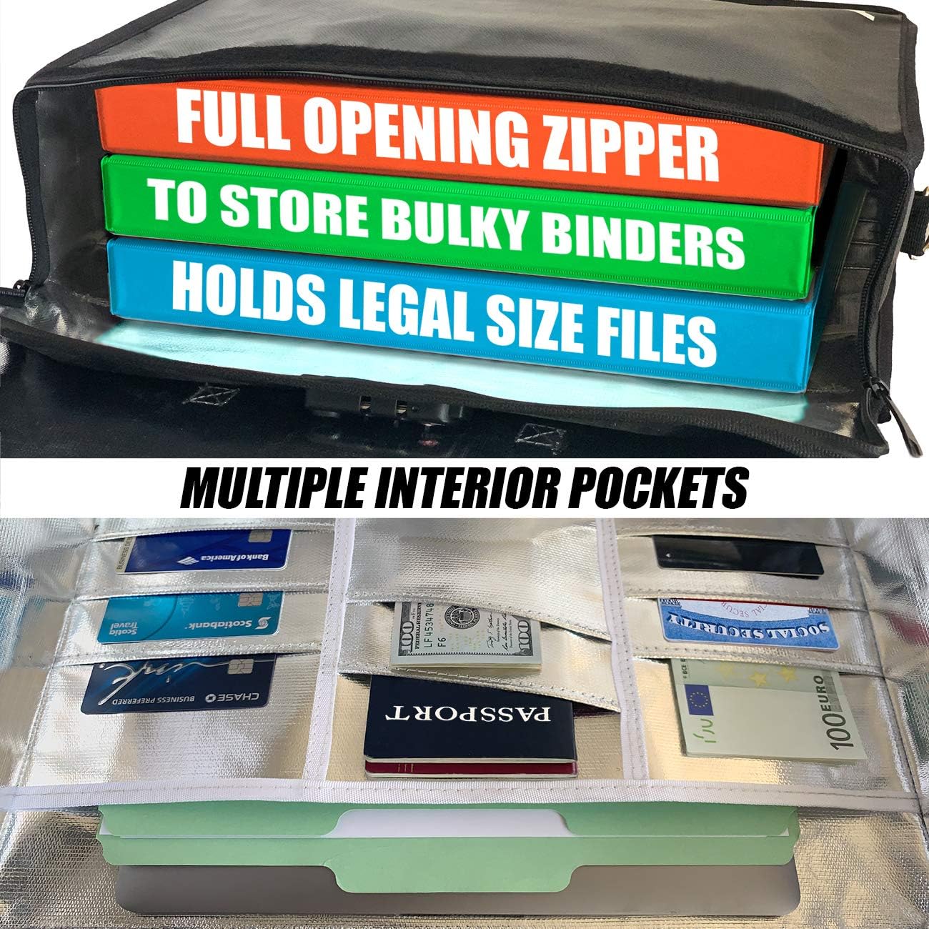 Fireproof and Waterproof Document Bag XXL 17.5x13x5 with Lock TSA for Travel, High-Viz Design, Fireproof Lock Box for Documents, Holds A3, Legal Size Files, Developed by USA Engineers and Firefighters