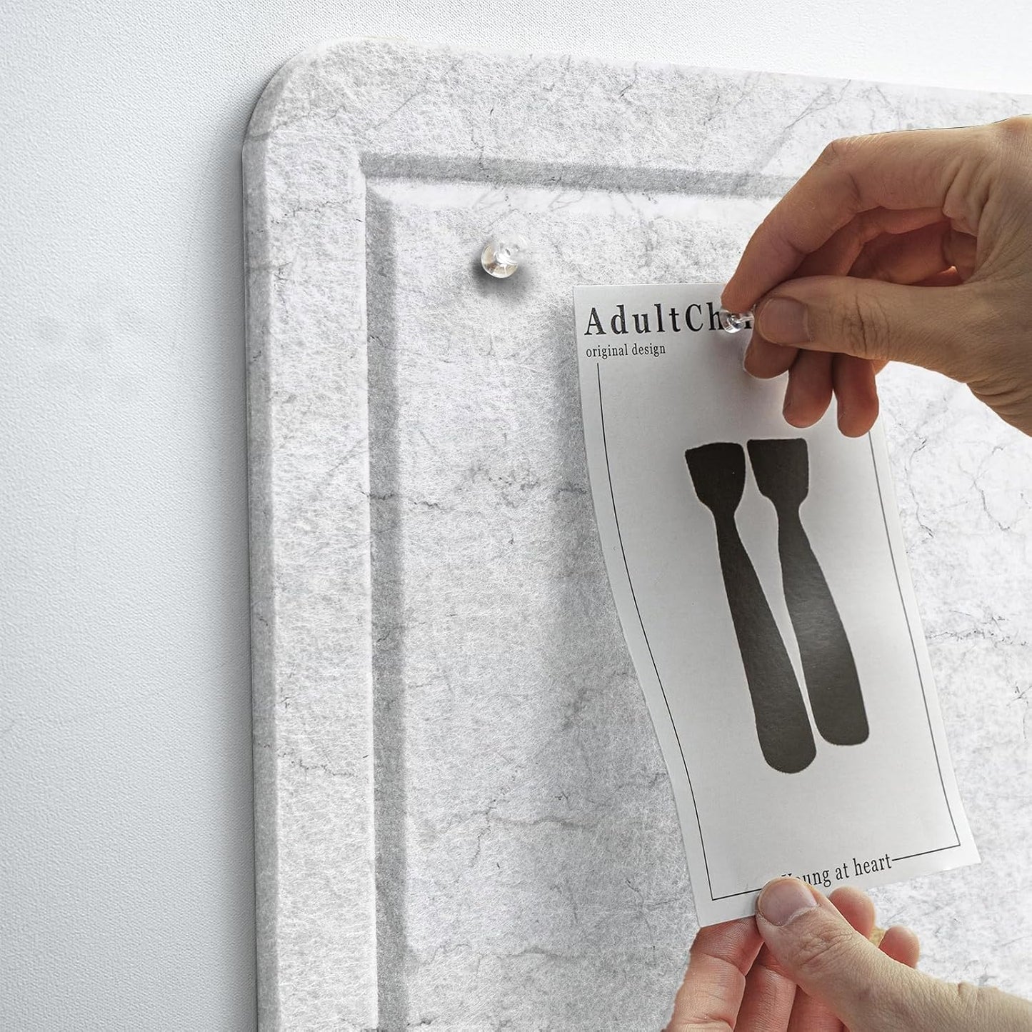 Large Bulletin Board - 48 x 36 Inches, Decorative Felt Pin Board for Wall - 4' x 3' Foldable Photo Display Board with Self-Adhesive Tape, Includes 20 Push Pins - Marble White