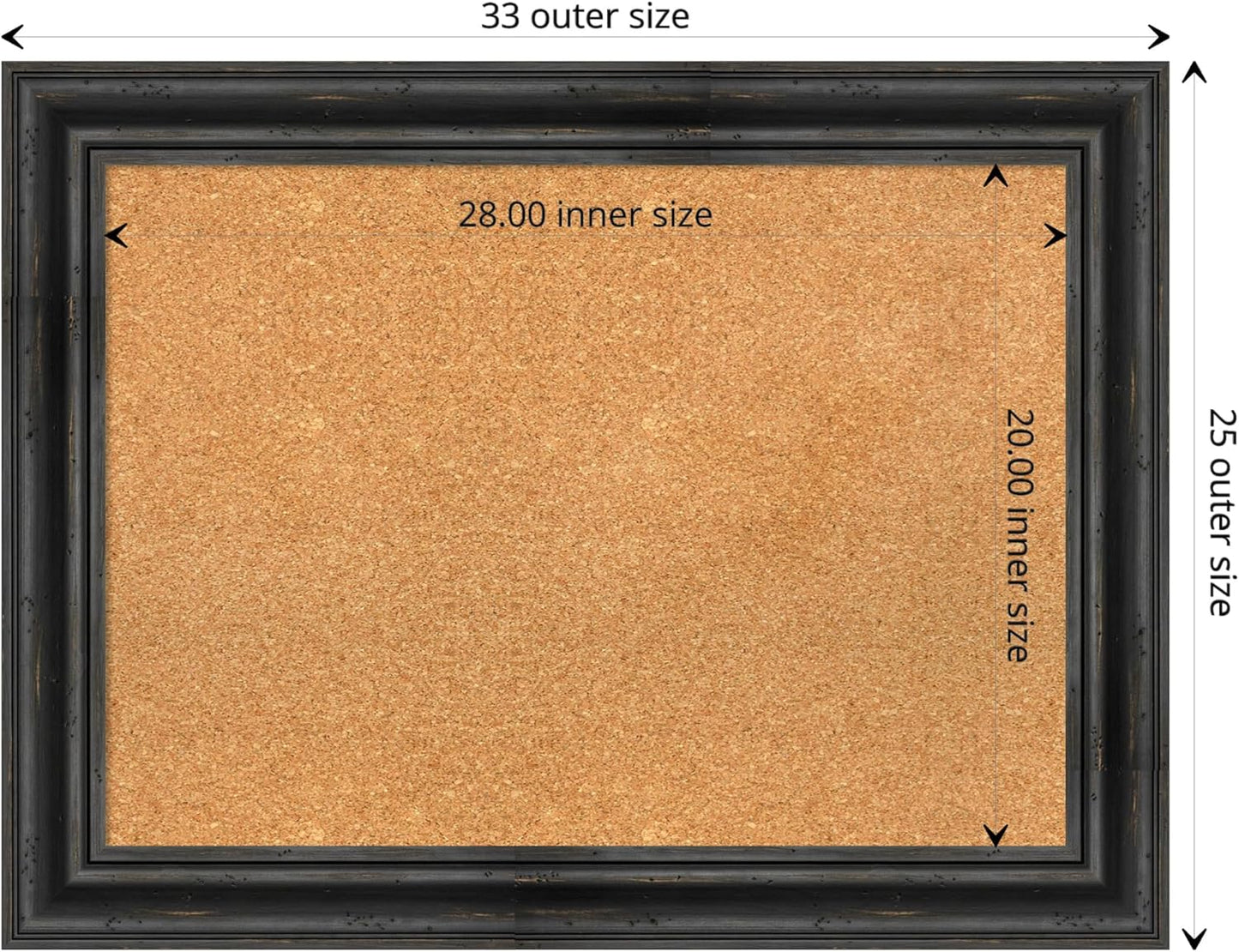 Amanti Art Natural Cork Board for Wall, 25x33 Vision Board with Black Wood Frame, Medium Corkboard Office Decor for Home Organization, Rustic Farmhouse Corkboard Pinboard to display items for home