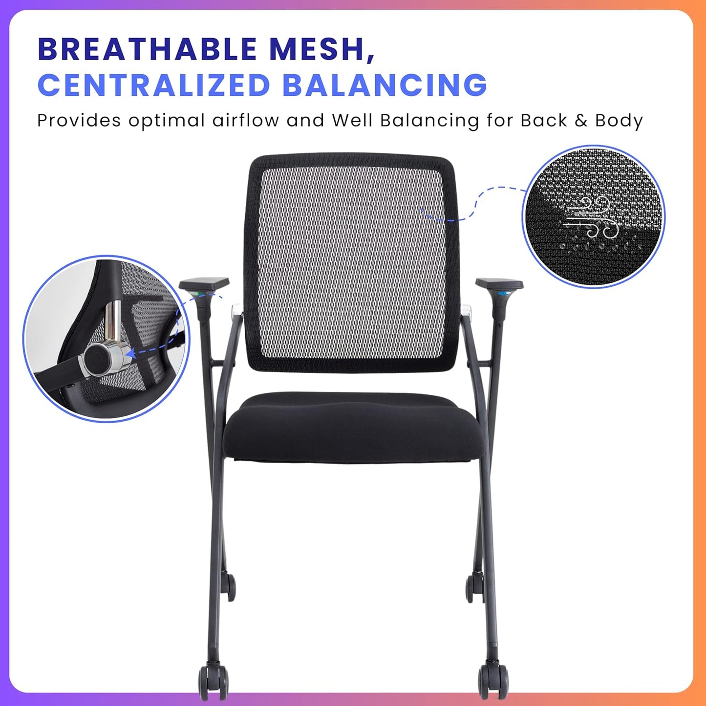 4 Pack Stackable & Foldable Conference Room Chairs with Lumbar Support, Armrest - Ergonomic Mesh Bouncing Back for Office Meeting, Conference, Reception and Training Room Chair