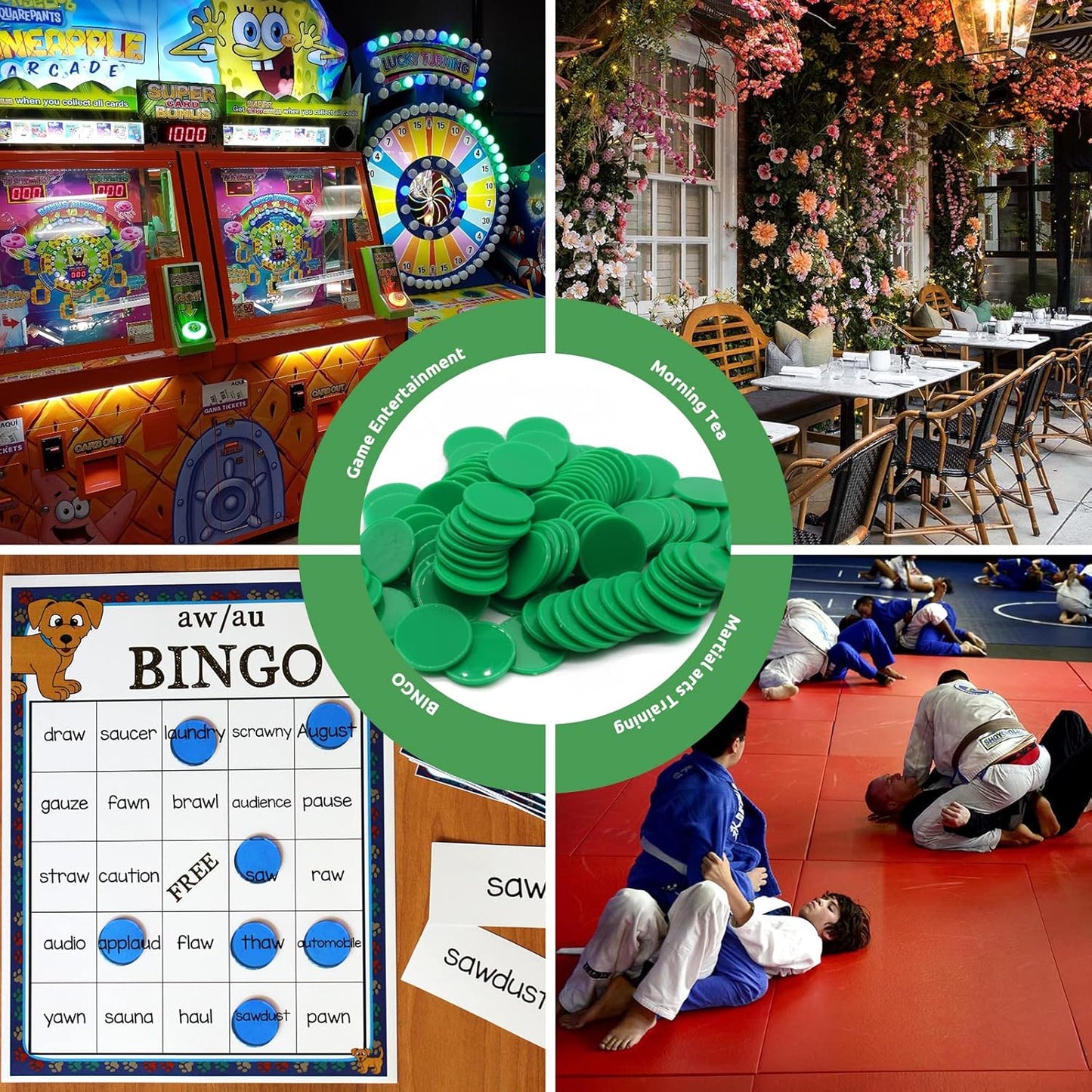 Set of 100 Opaque Plastic Learning Counters Mini Poker Chips Game Tokens with Storage Box (Green, 1 Inch)