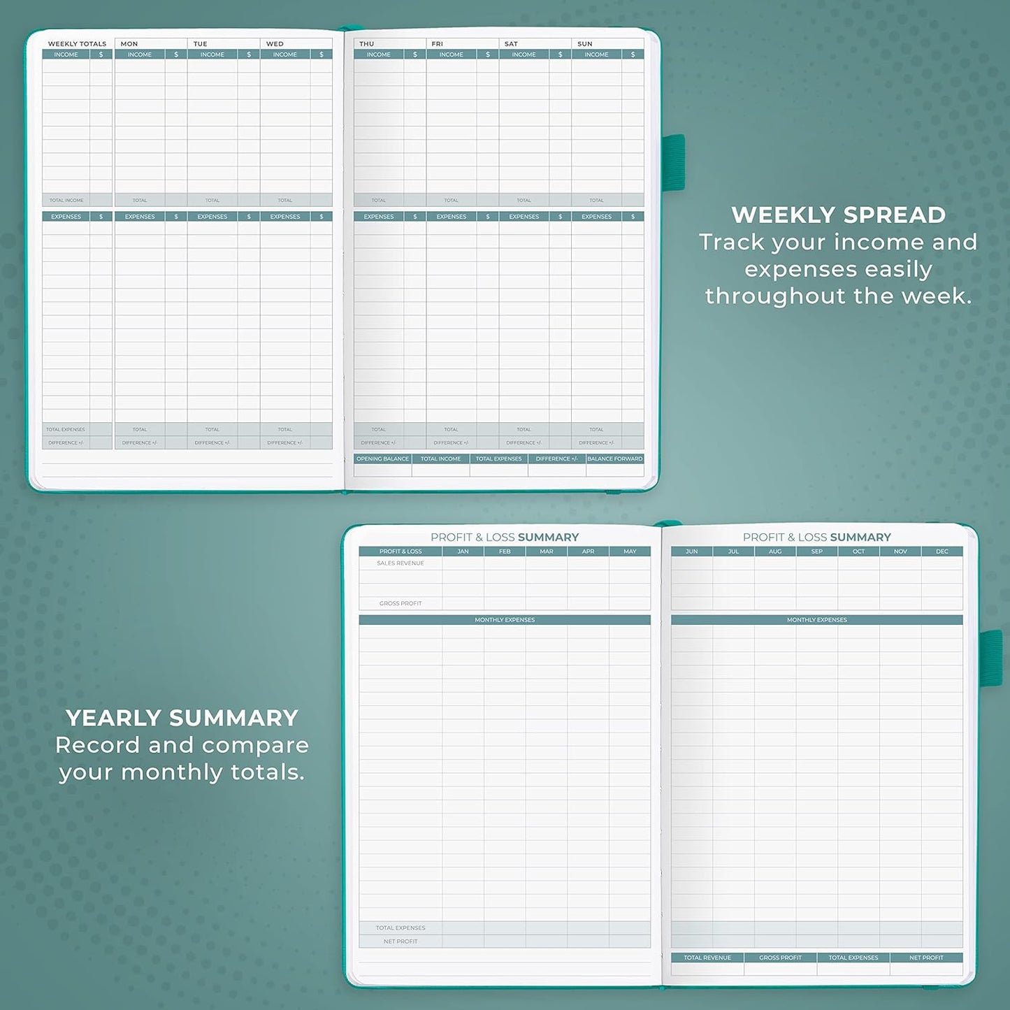 Clever Fox Income & Expense Tracker – Accounting & Bookkeeping Ledger Book for Small Business – 1-Year Record Notebook, A5 (Turquoise)