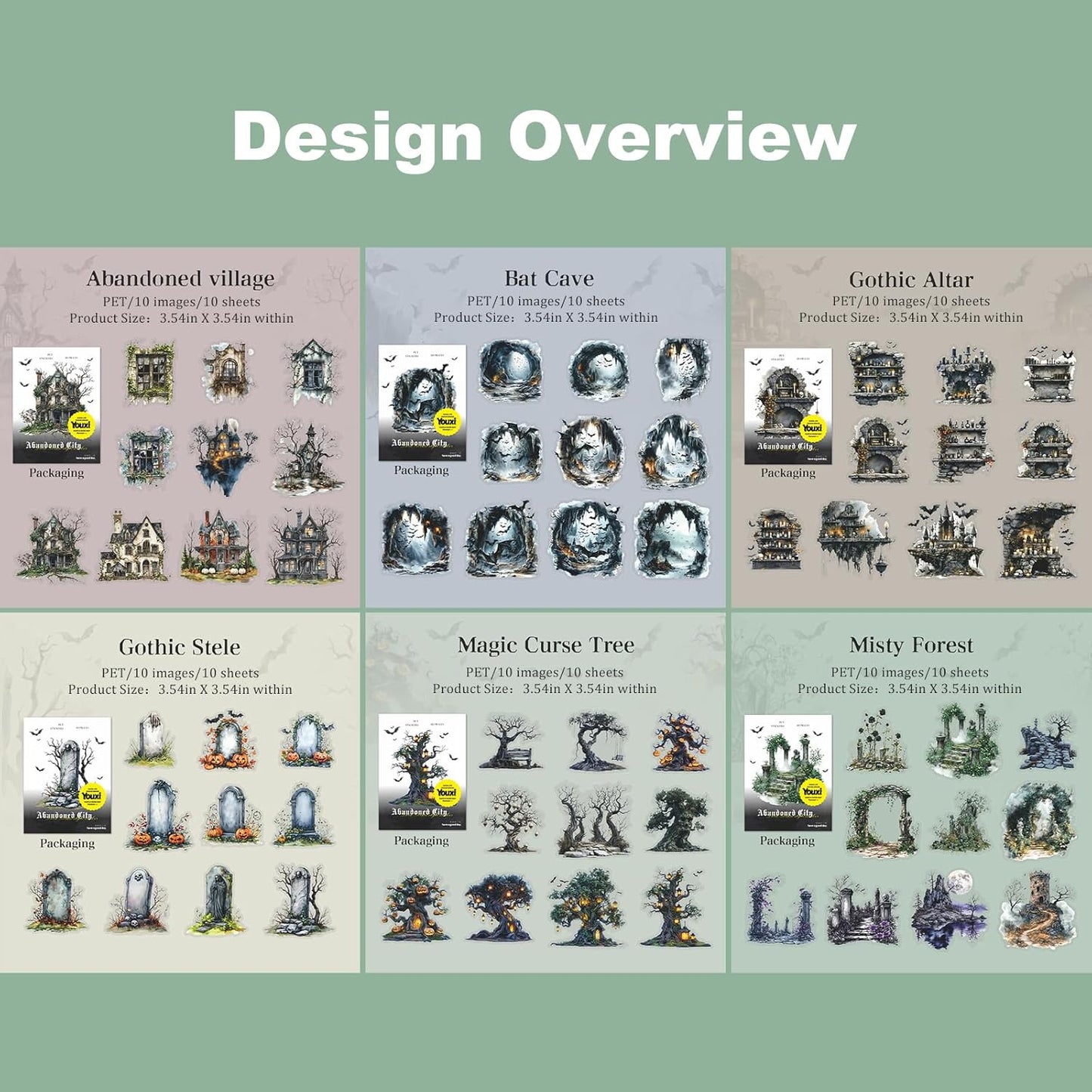 Gothic PET Sticker Set, 60PCS Abandoned City Theme Stickers for Scrapbooking, Journaling, DIY Crafts and Planner Supplies