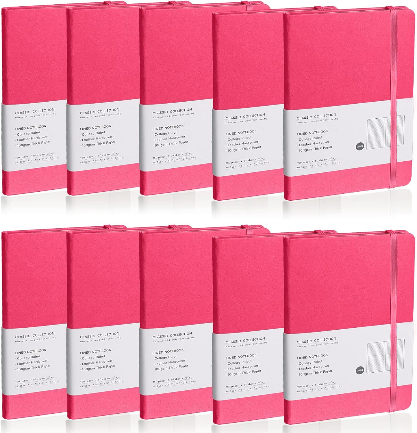 Lined Journal Notebook, 10Pack(Rose Red), 160 Pages, Medium 5.7 inches x 8 inches - 100 gsm Thick Paper, Hardcover