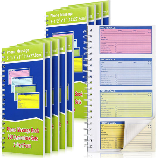 Sinmoe 10 Pcs Spiral Bound Phone Message Book with Carbon Copy 5-1/2" x 11" 2 Part Colorful Carbonless Telephone Message Pads Duplicate Spiral Phone Call Log Book for Business Office (Green,Blue)