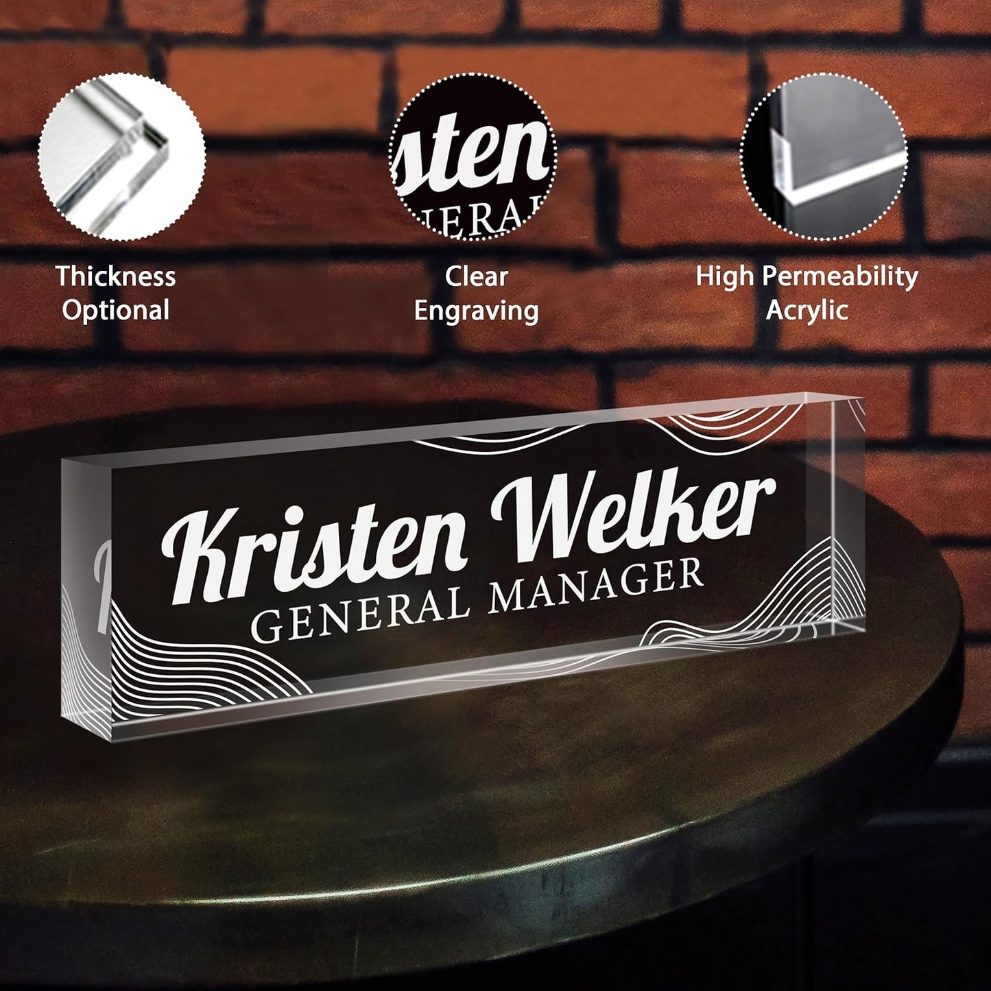 Personalized Name Plate for Desk - Custom Engraved Name Plates for Man - Boss Day Gifts for Boss - Acrylic Office Decor Appreciation Gifts for Teacher Nurse Coworker Social Worker (White Lines)